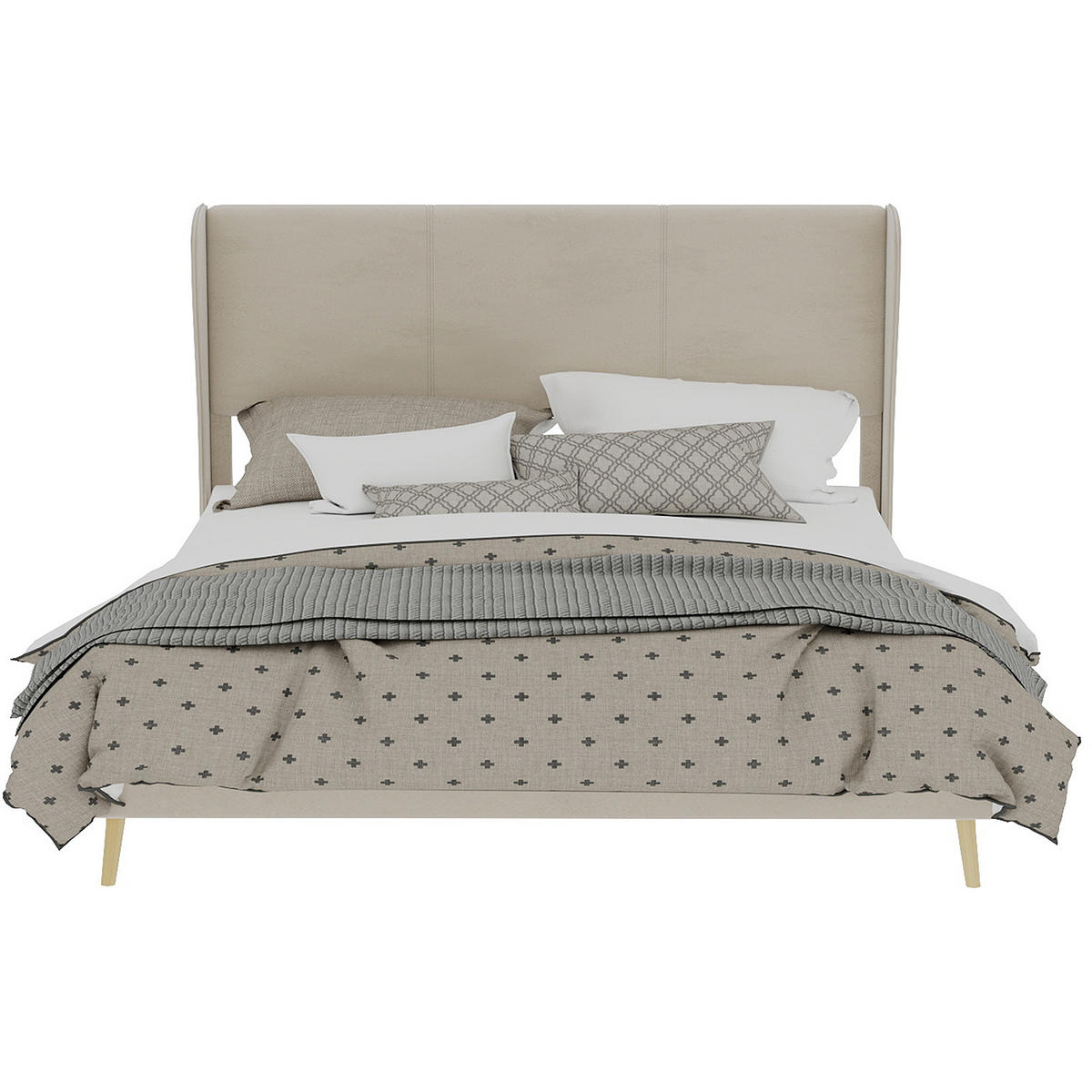 ČALÚNENÁ posteľ 160/200 cm béžová s mäkkým čelom z látky a kovu - béžová, textil (160/200cm) - OKWISH
