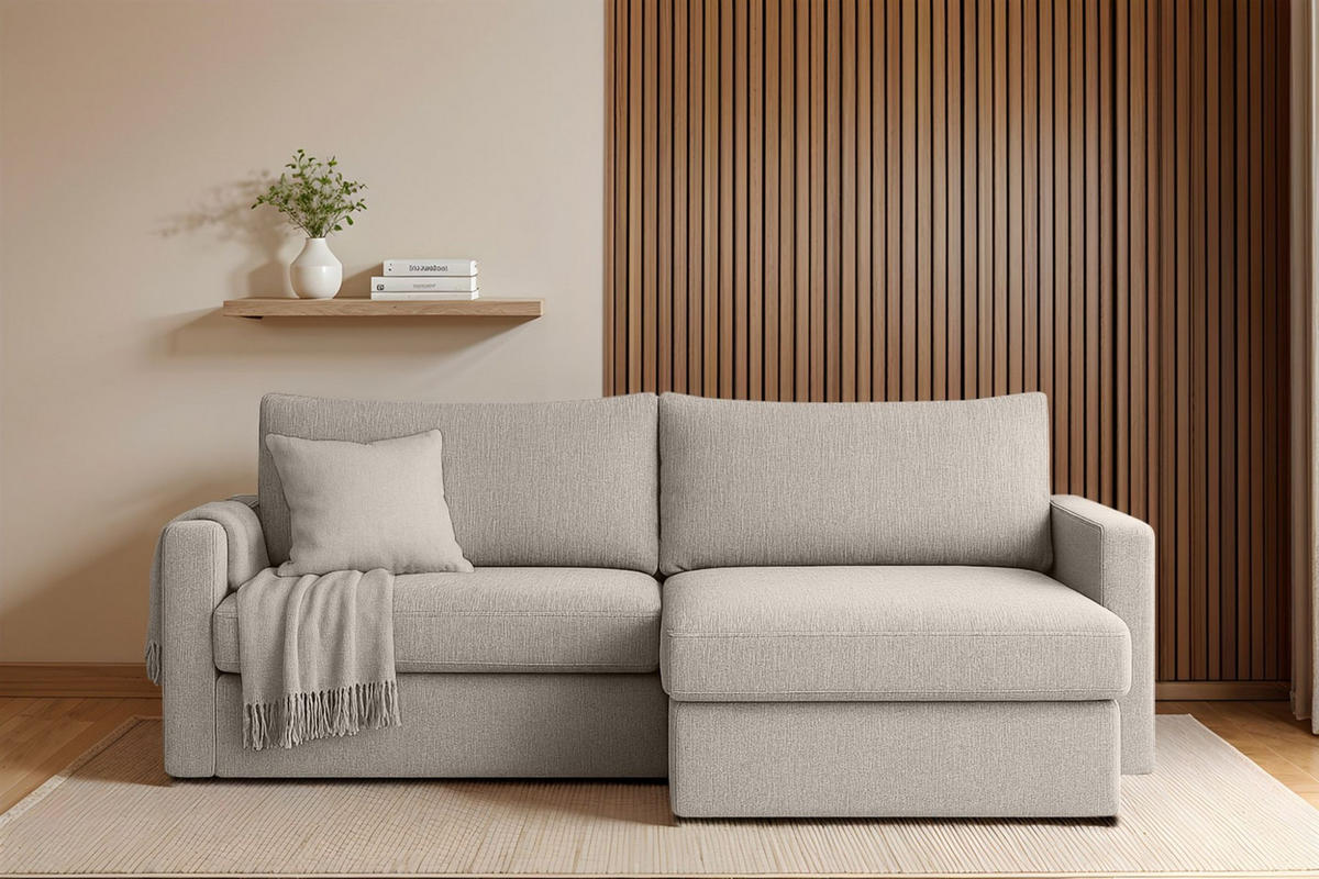 ECKSOFA Bendik In Faro - Hellgrau, Holzwerkstoff/Textil (224/140cm) - Fun Möbel