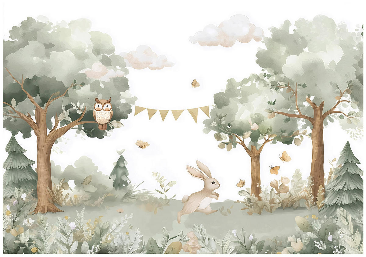 FOTOTAPETE Wald Tiere Grün 200x140 cm - Multicolor, Papier (200/140cm) - Wallarena