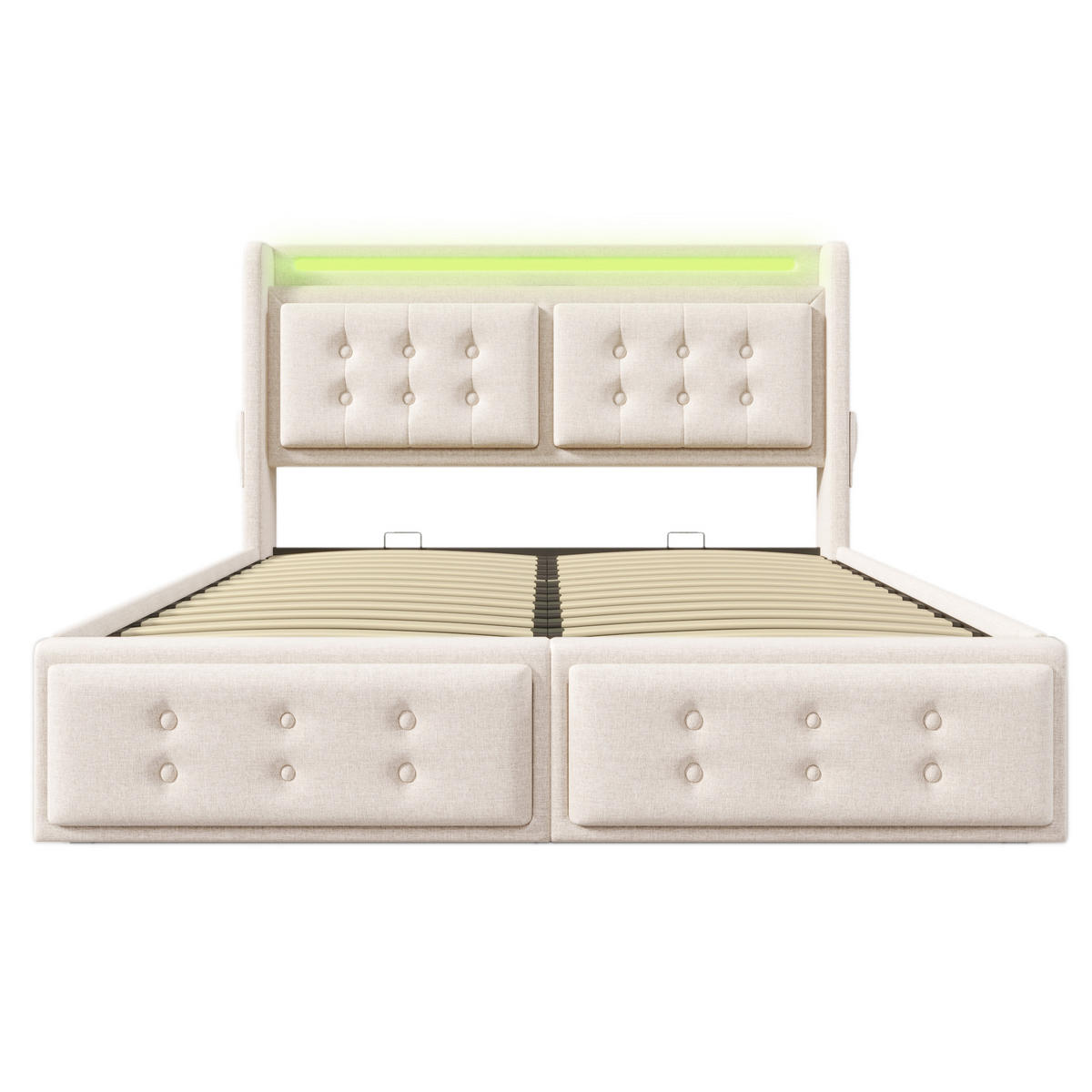 POLSTERBETT 180/200 cm Beige mit LED-Beleuchtung und USB-Anschlüssen - Beige, Textil (180/200cm) - OKWISH