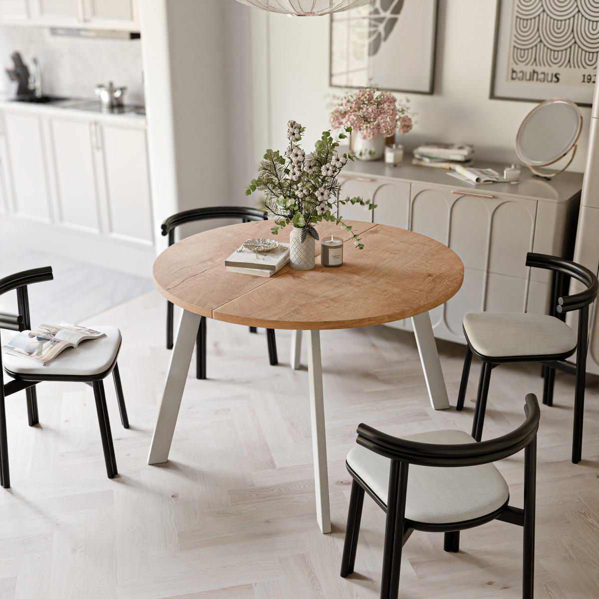 TISCH Weiße Beine, MDF Tischplatte, Lefkas Eiche - Braun/Weiß, Holzwerkstoff (100/100/76cm) - Idohome