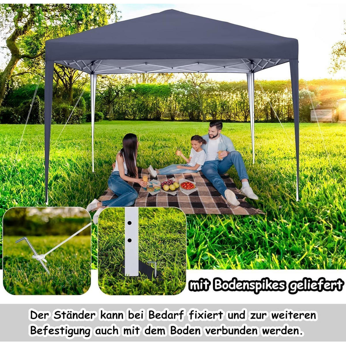 FALTPAVILLON 2,5 x 2,5 m mit Seitenteilen Anthrazit - Anthrazit, Textil (250/260/250cm)