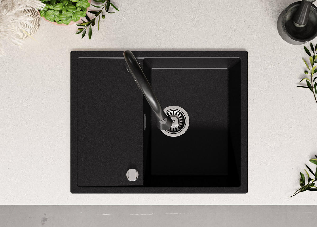 SPÜLBECKEN Ibiza, 2-er set Anthrazit 62/50 cm 1 Becken + Ablauf-Set ab 45er Unterschrank - Chromfarben/Anthrazit, Kunststoff (62/19/50cm) - Primagran