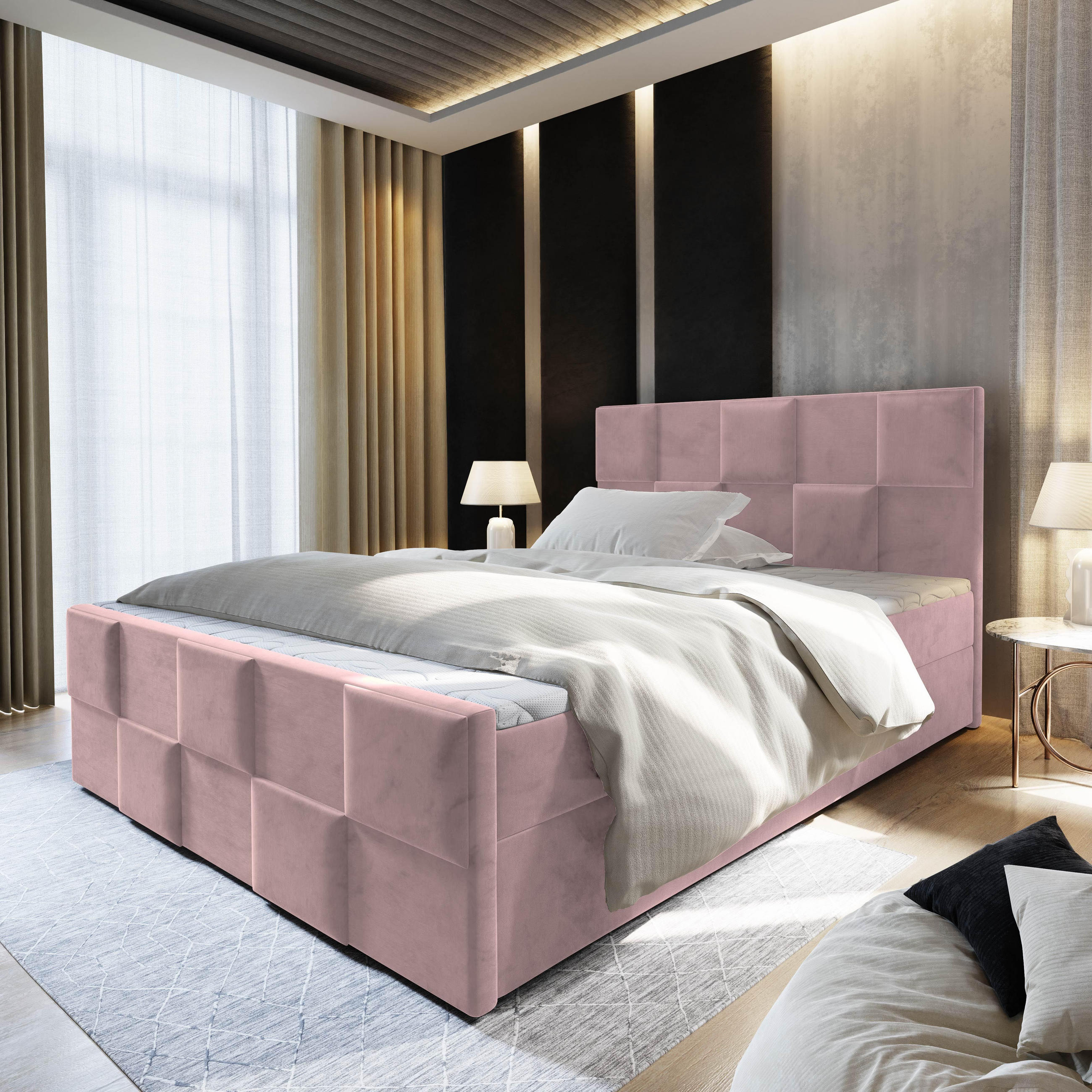 BOXBETT MONA 140x200 cm mit Matratze und Topper - Rosa - Rosa, Holz (140/200cm) - MASSENO