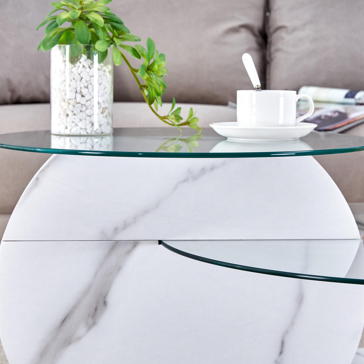 COUCHTISCH DE-145 Zweischichtig Marmoroptik Weiß - Weiß, Holzwerkstoff (70/90/44cm) - ComfortXL