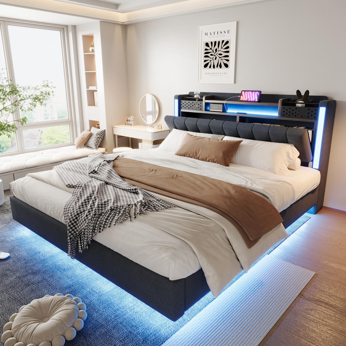 POLSTERBETT mit LED, USB und Stauraum 160x200 cm Grau - Grau, Metall (160/200cm) - Meubliv