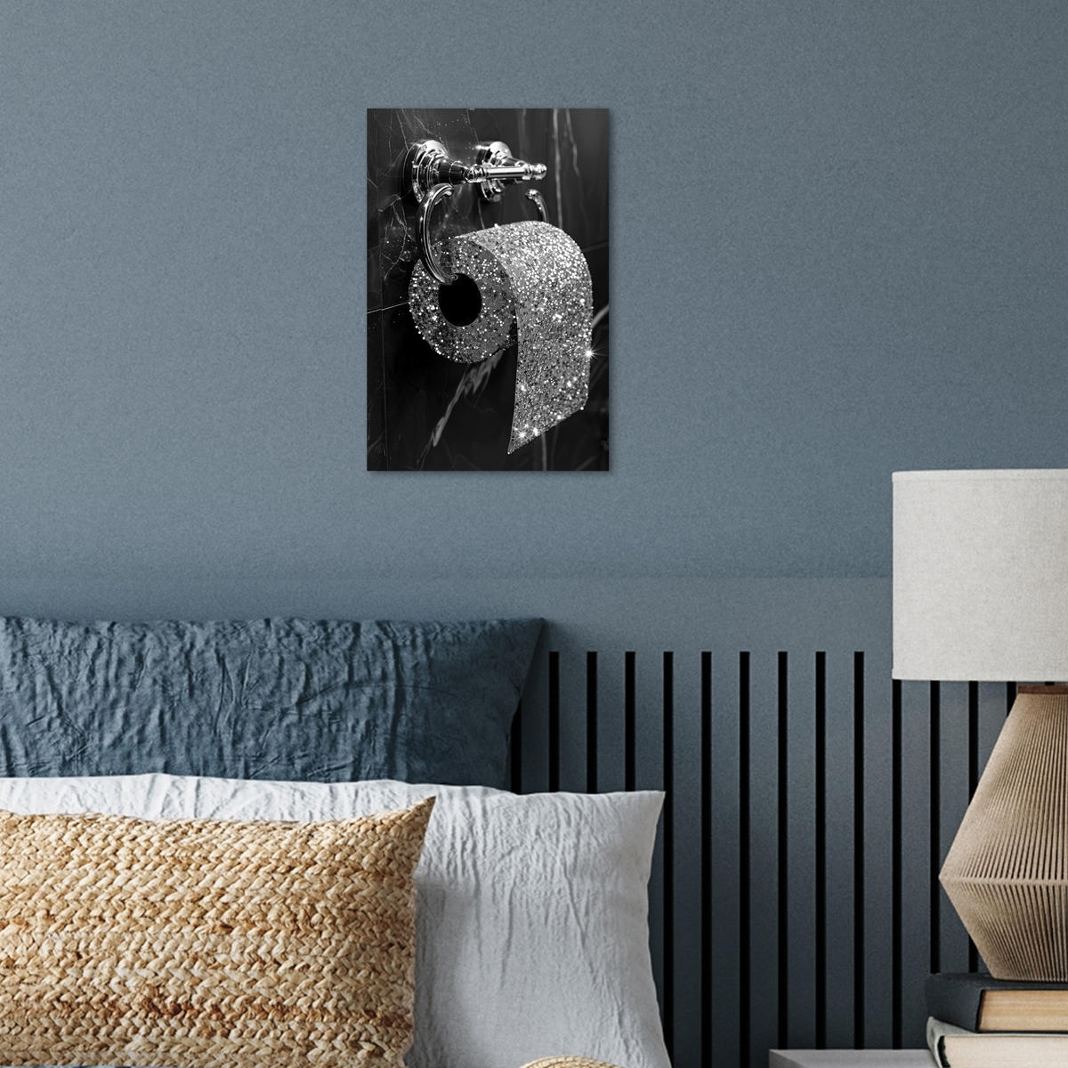 POSTER WC - Toilettenpapier - Schwarz und weiß - Glitter 20x30 cm - Silberfarben, Papier (20/30/0.1cm) - MuchoWow