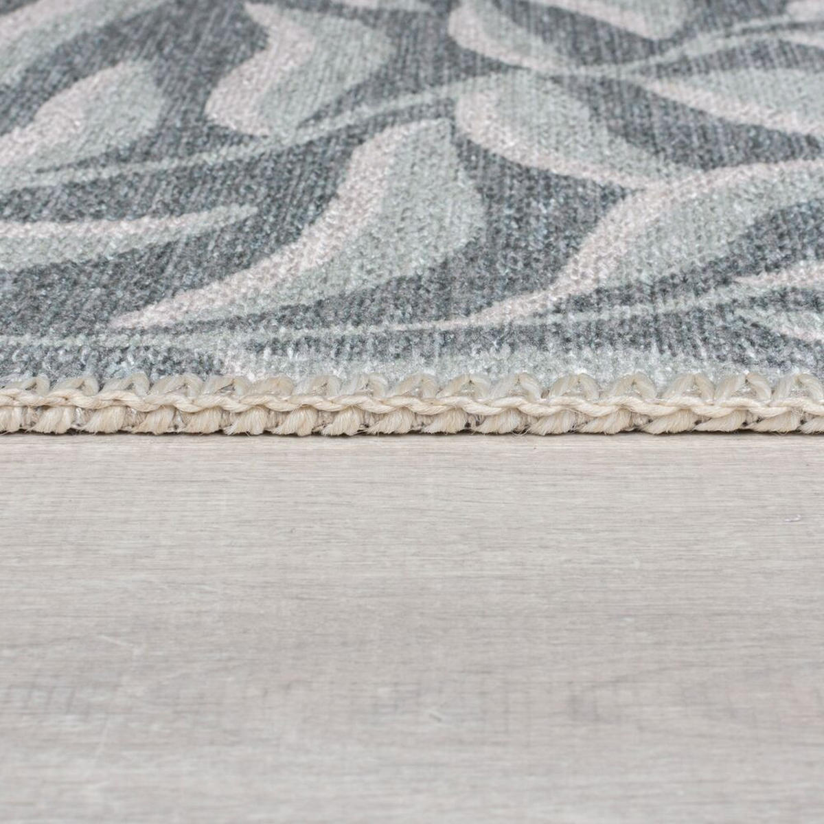 TEPPICH maschinenwaschbar Floral-Design, recycelt CLYDE, Grau-Grün 60x230 cm - Grau, Textil (60/230cm) - KADIMA DESIGN