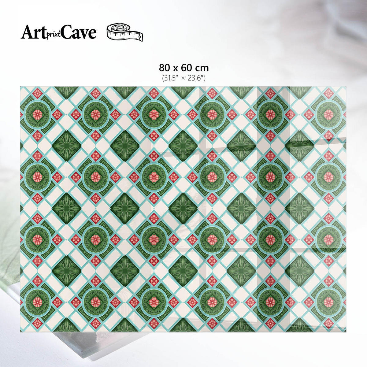 GLASPLATTE 80x60 cm – Retro-Muster - Beige, Glas (0.4/80/60cm) - ArtPrintCave
