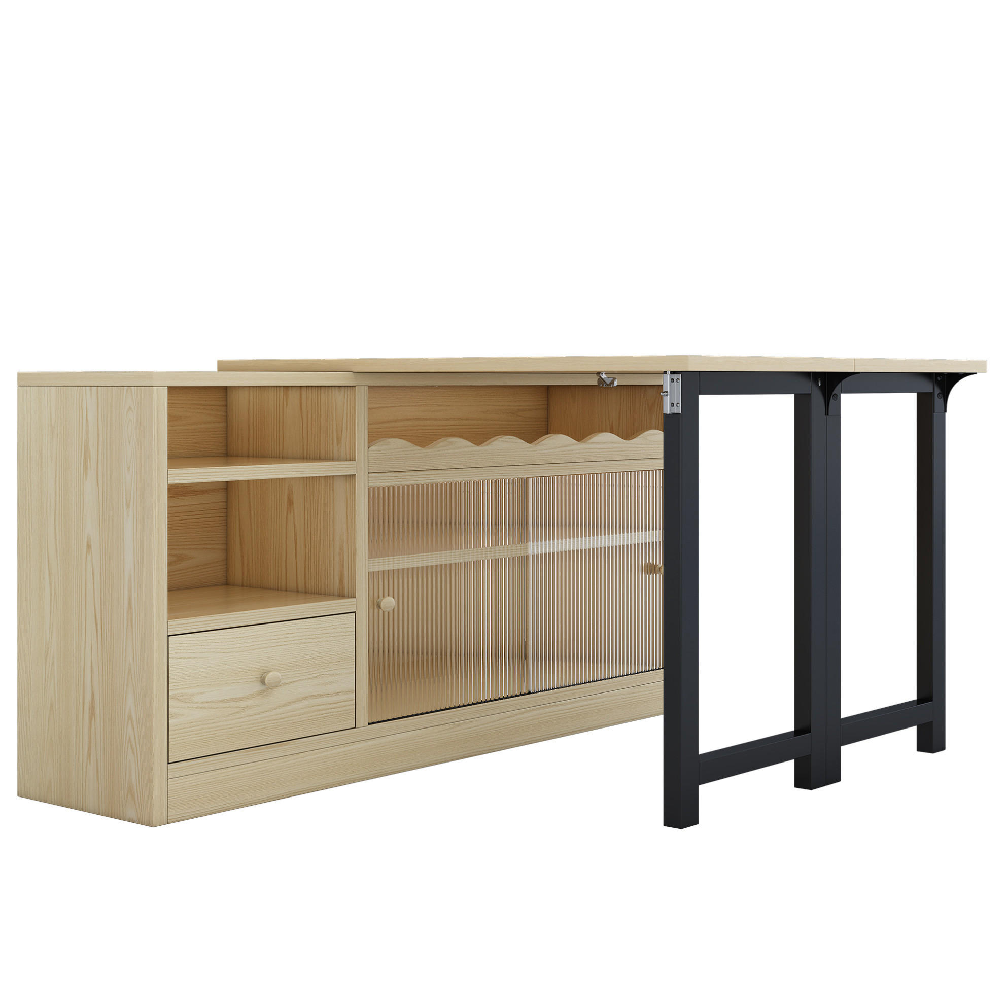KLAPPTISCH mit Stauraum, seitlich ausklappbar und platzsparend - Naturfarben, Holzwerkstoff (110/120/75cm) - BEAOK