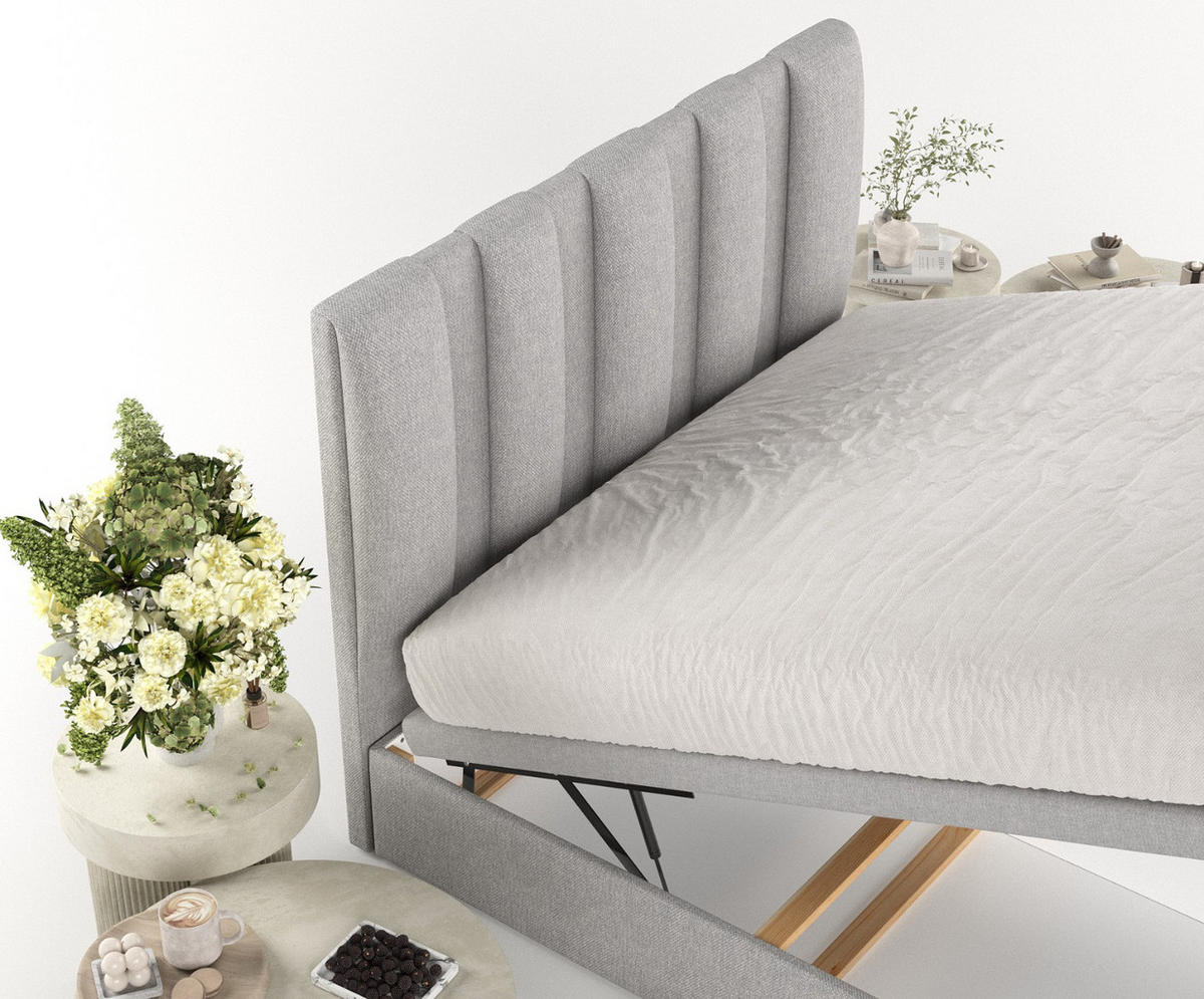 POLSTERBETT Orta mit Stauraum 120/200 cm Grau im Megan Stoff - Schwarz/Grau, Holz/Holzwerkstoff (120/200cm) - AltaBeds