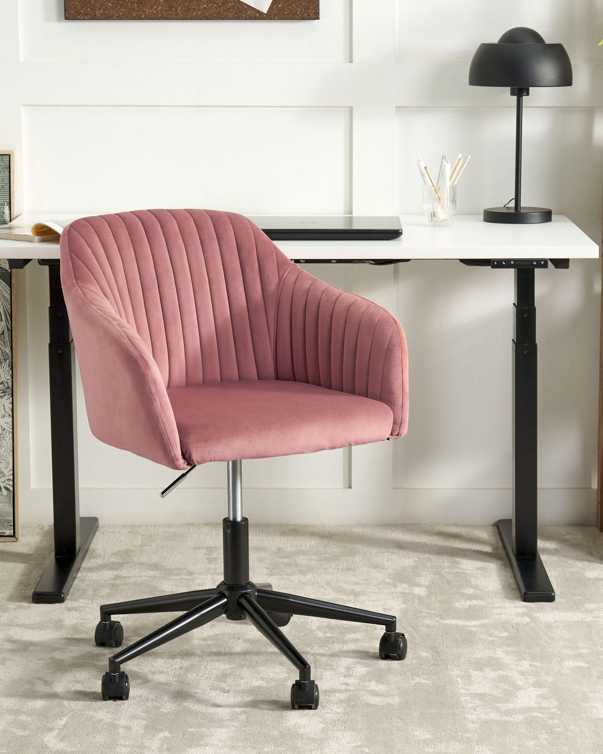 BÜROSTUHL Samtstoff Rosa Venice - Pink/Schwarz, Textil (64/89/64cm) - Beliani
