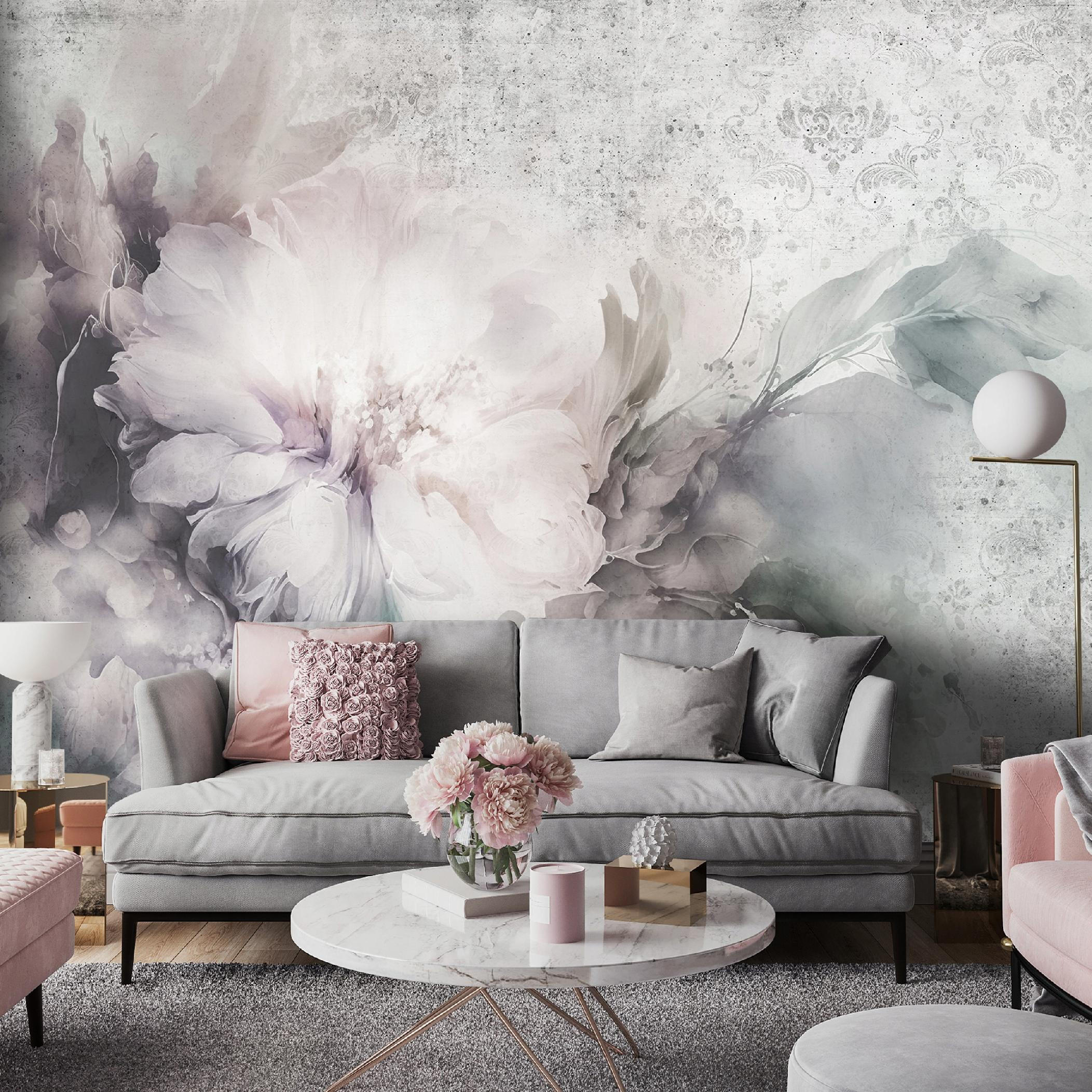 FOTOTAPETE Blumen Abstrakt Grau 368x254 cm - Multicolor, Papier (368/254cm) - Wallarena