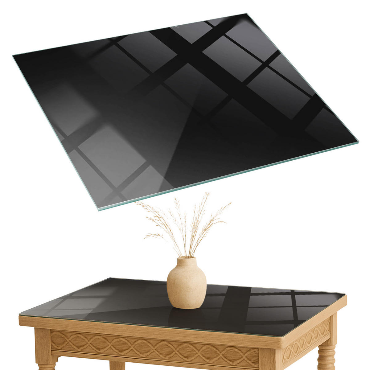 TISCHPLATTE 80x60 cm Farbe Schwarz, glatt - Schwarz, Glas (80/60/0.4cm) - TULUP