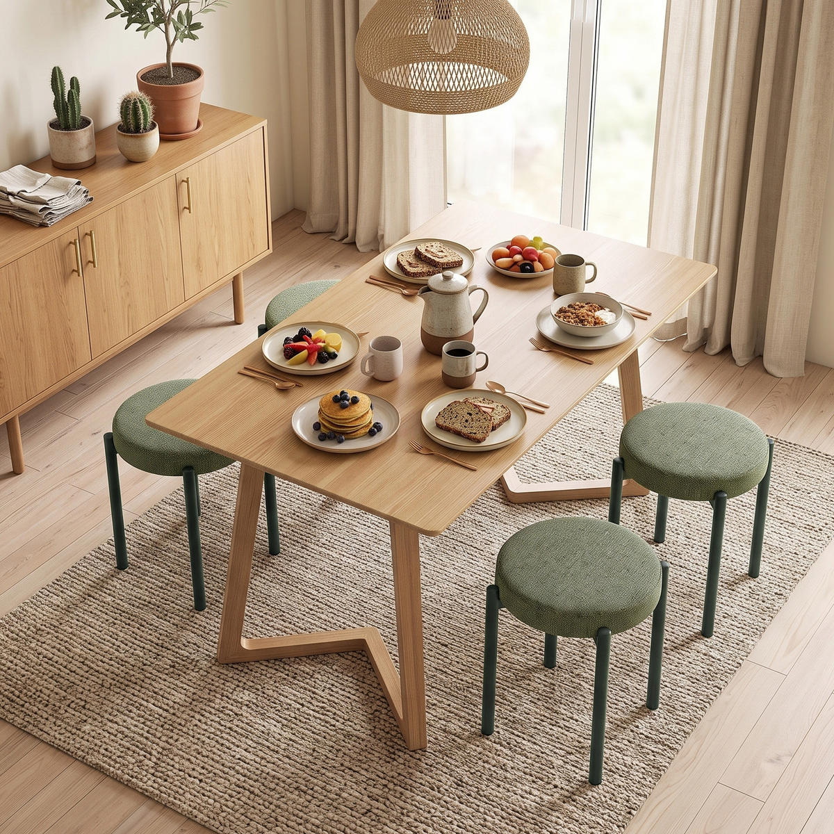 HOCKER 4er Set Polyester Dunkelgrün - Dunkelgrün, Textil/Metall (45/47.5/45cm) - HOMCOM