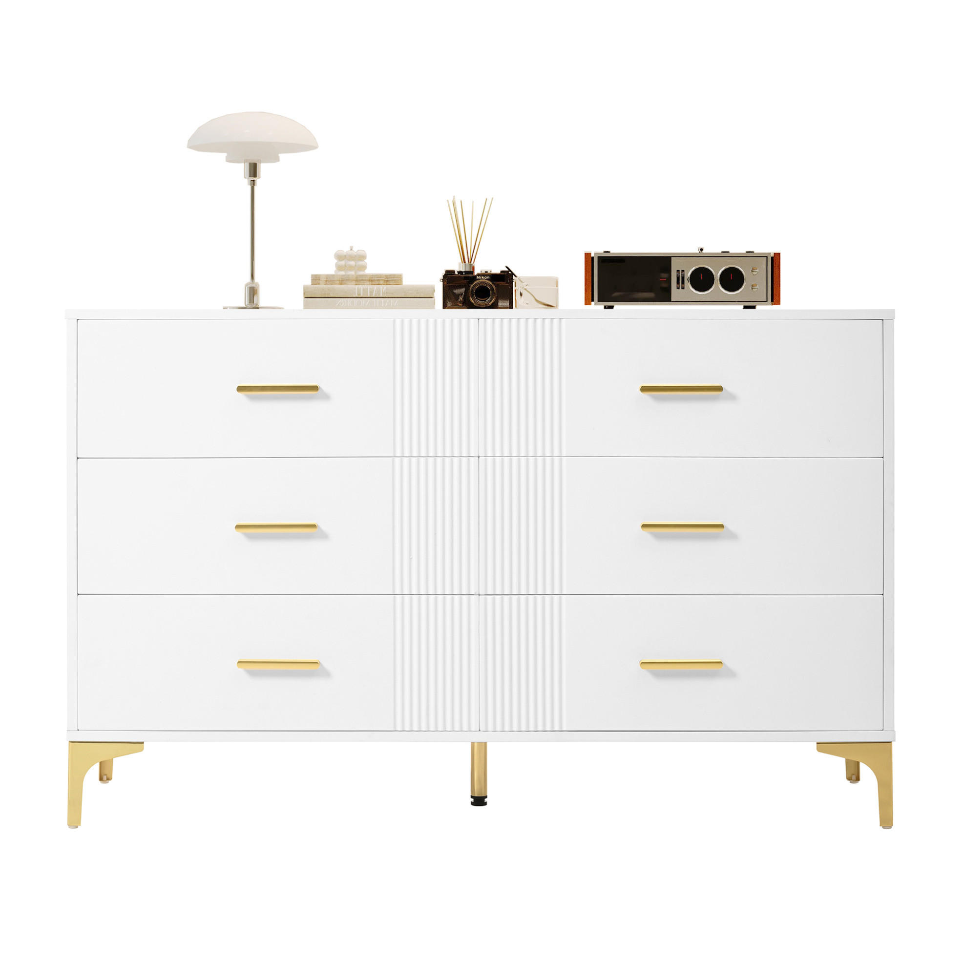 Redom KOMODA 120/40/76 cm se 6 zásuvkami a vlnitým čelem z MDF, Bílá