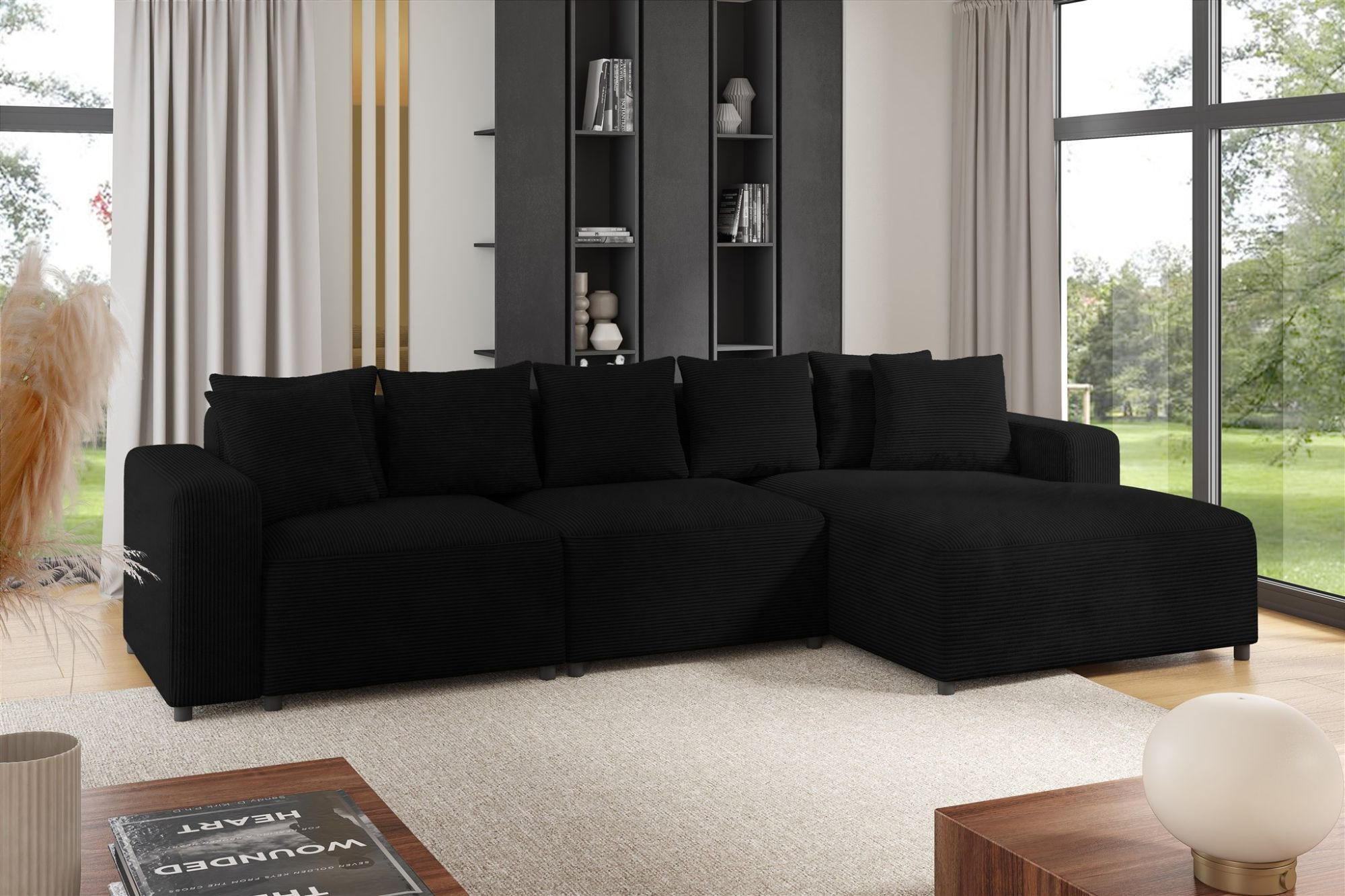 ECKSOFA Megan In Poso - Schwarz, Holzwerkstoff/Textil (331/165cm) - Fun Möbel