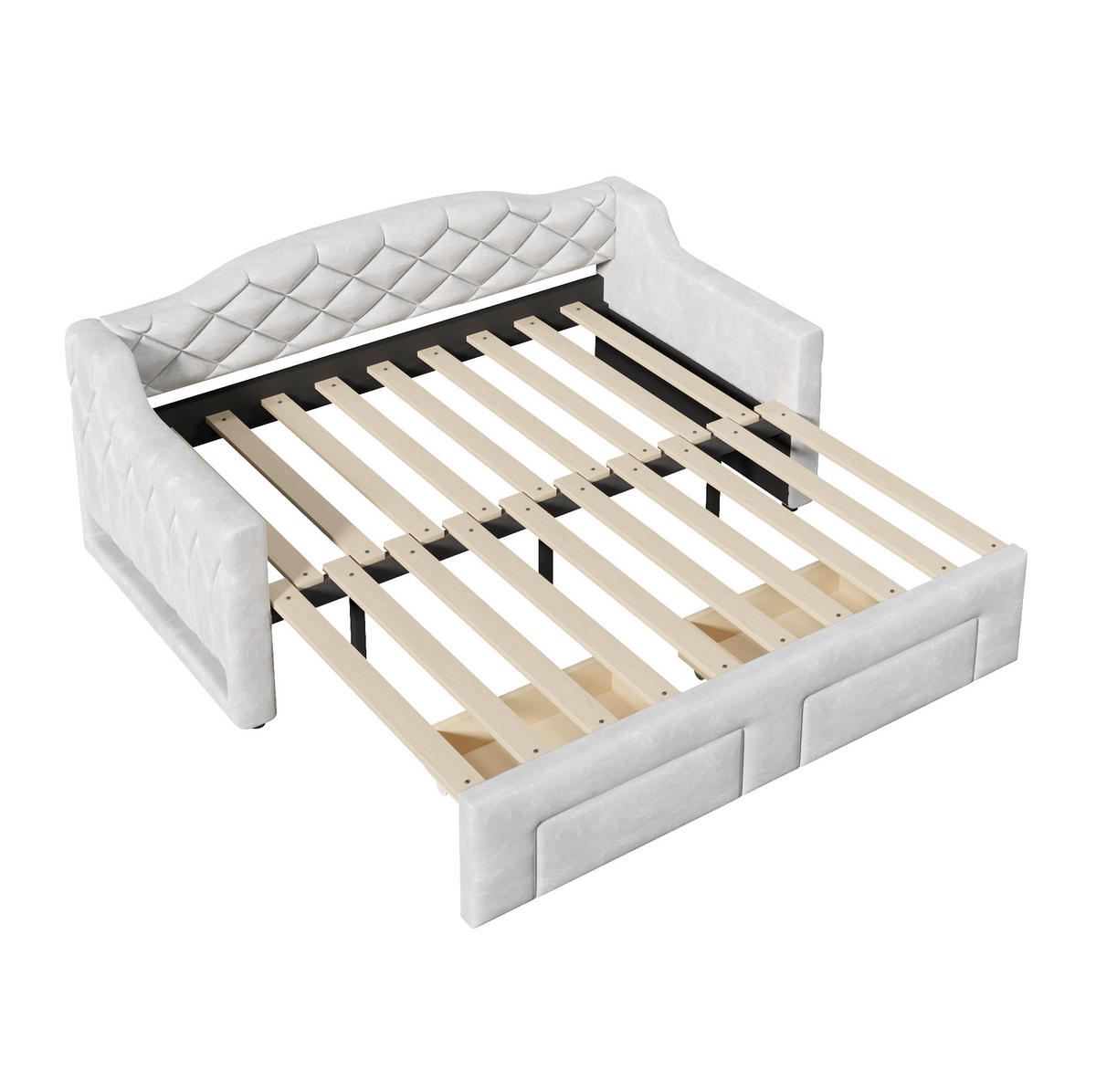KREVET 90/200 cm s izvlačnim ležajem, LED osvjetljenjem i dvije ladice, Siva - siva, tekstil (90/200cm) - Redom