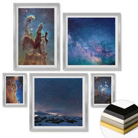 WANDBILDER 5er Set - 50x50 cm & 20x30 cm & 40x60 cm Silberner Rahmen - Weltraumlandschaften von Galaxien - Silberfarben, Kunststoff (40/60cm) - ArtPrintCave