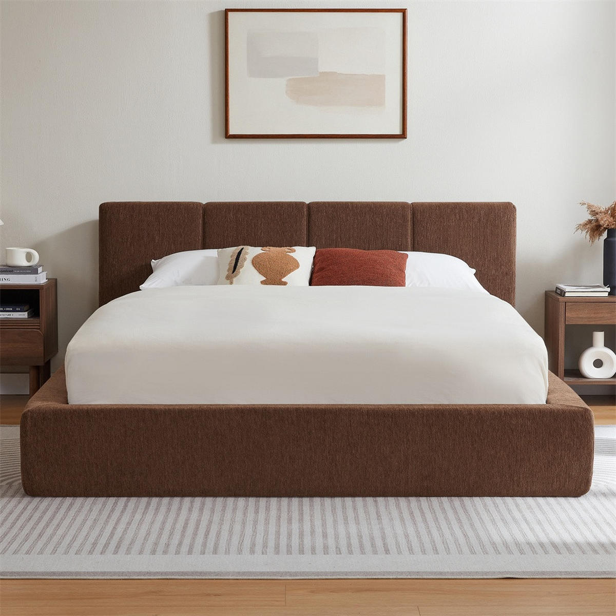 POLSTERBETT 160x200 cm mit gepolstertem Kopfteil - Lattenrost - ohne Matratze - Braun - Braun, Textil (160/200cm) - DELFA
