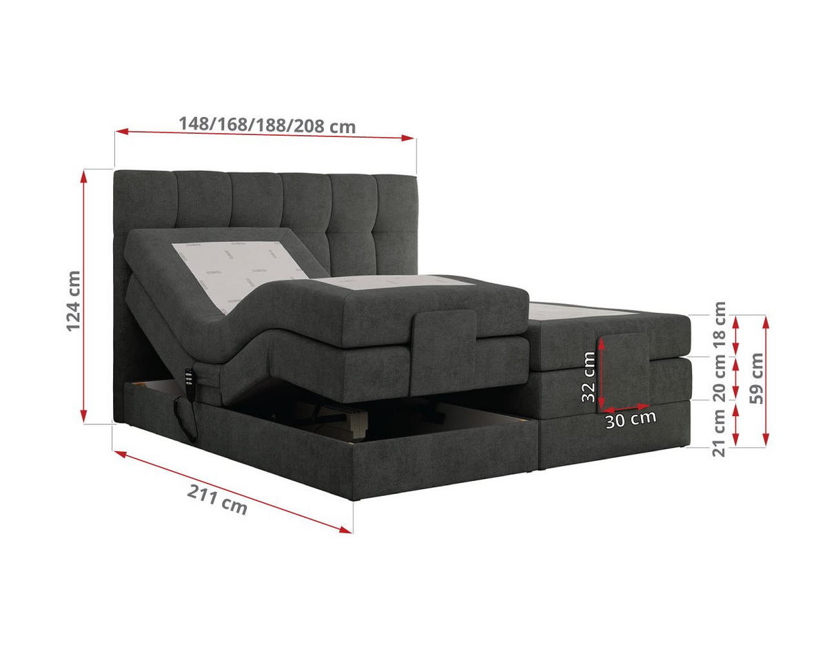 BOXBETT VITTORIA 140/200 - Dunkelgrau Struktur - H3 - Dunkelgrau, Holz/Textil (140/200cm) - MKS