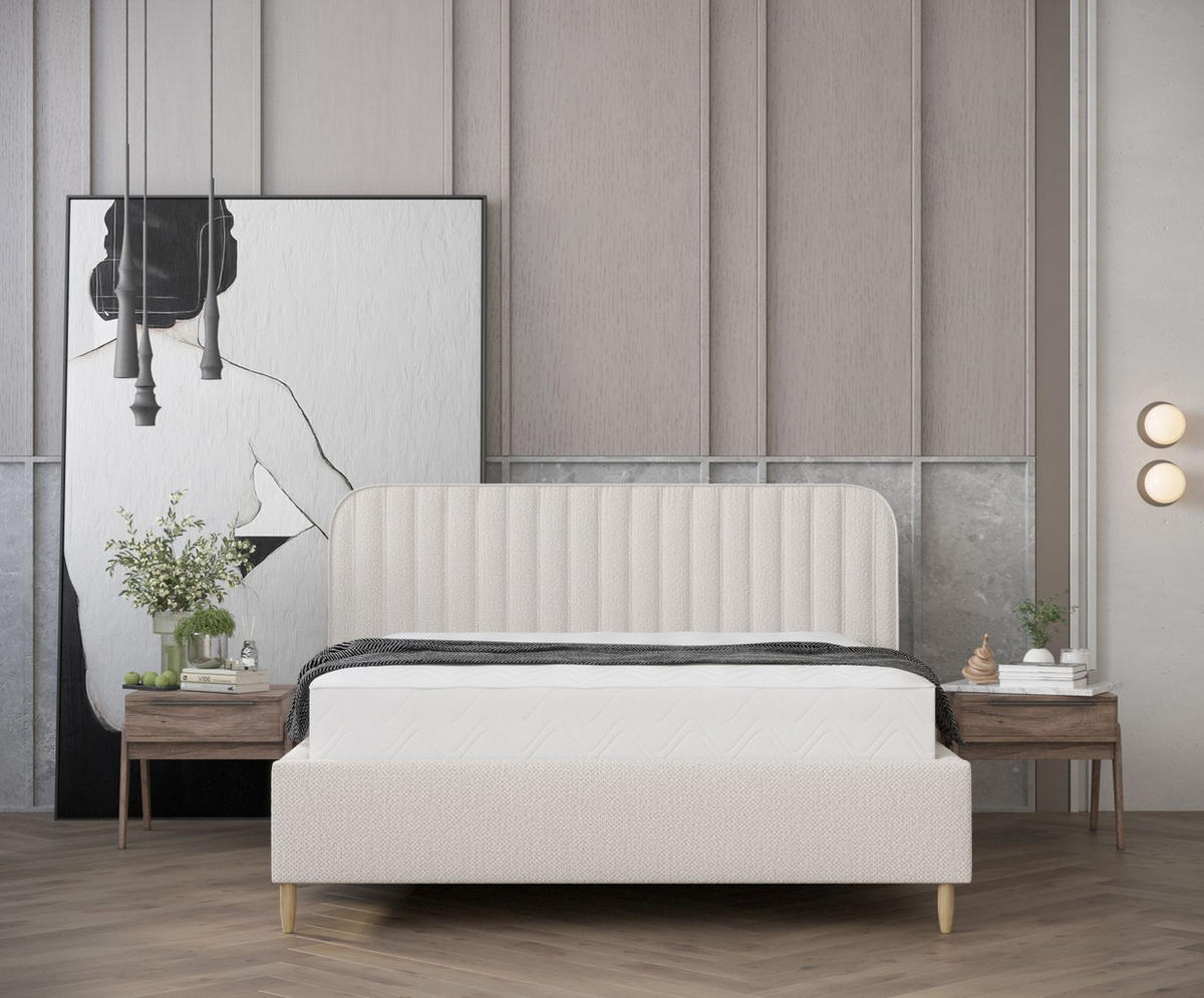 POLSTERBETT Noto Creme 140/200 cm im Chenille-Stoff - Creme/Naturfarben, Holz/Holzwerkstoff (140/200cm) - Maison de Reve