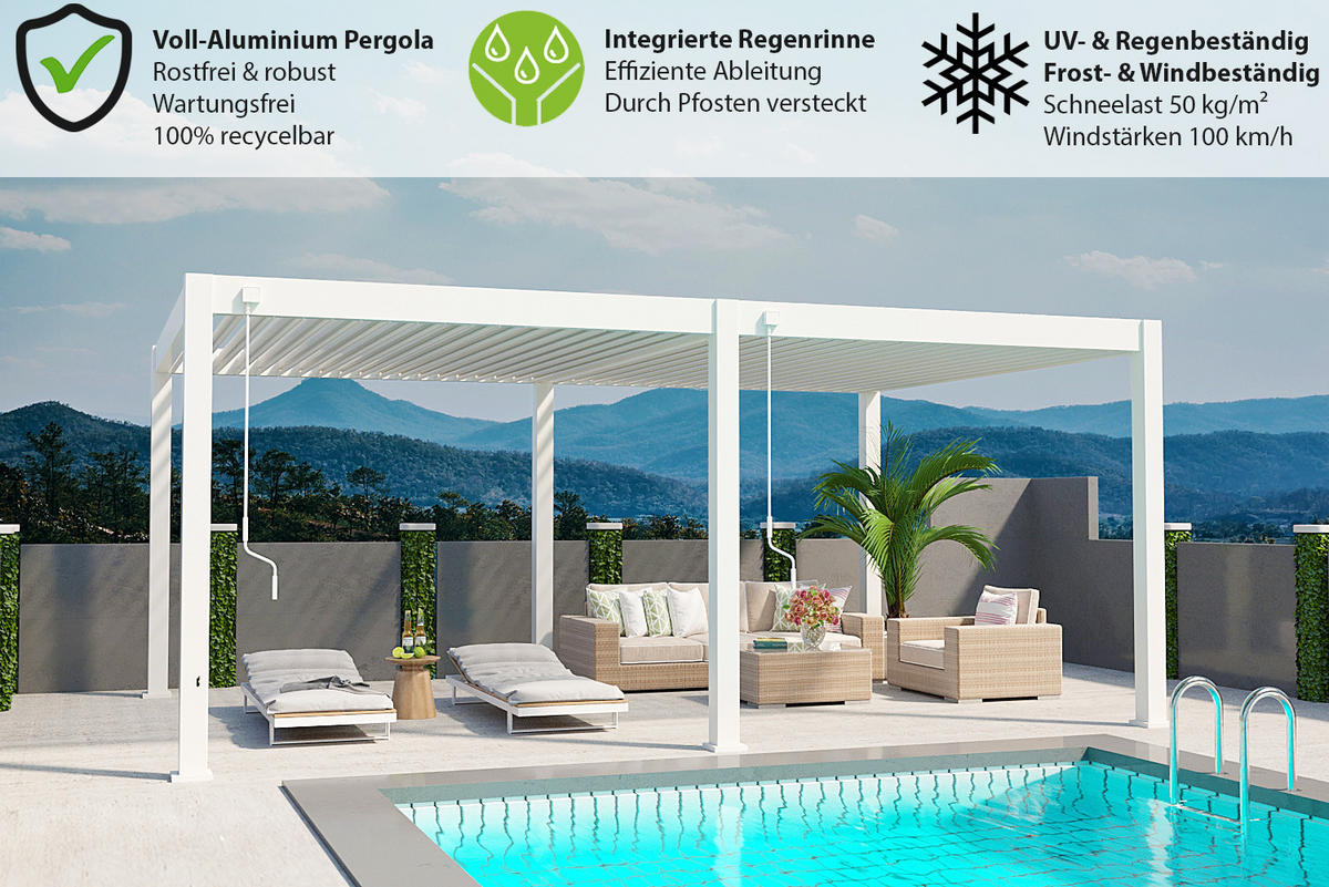 PERGOLA Deluxe Plus Pavillon Terrassenüberdachung Aluminium 4 x 6 m weiß - Weiß, Metall (400/255/600cm) - WEIDE