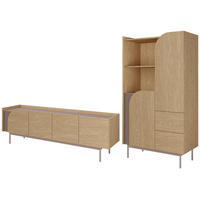 OBÝVACÍ STĚNA Camel, TV stolek 172 cm + regál na knihy 90 cm, rýhovaný detail, jarní dub + Toffee - barva dubu, kov/kompozitní dřevo (172/54/42cm) - Beautysofa