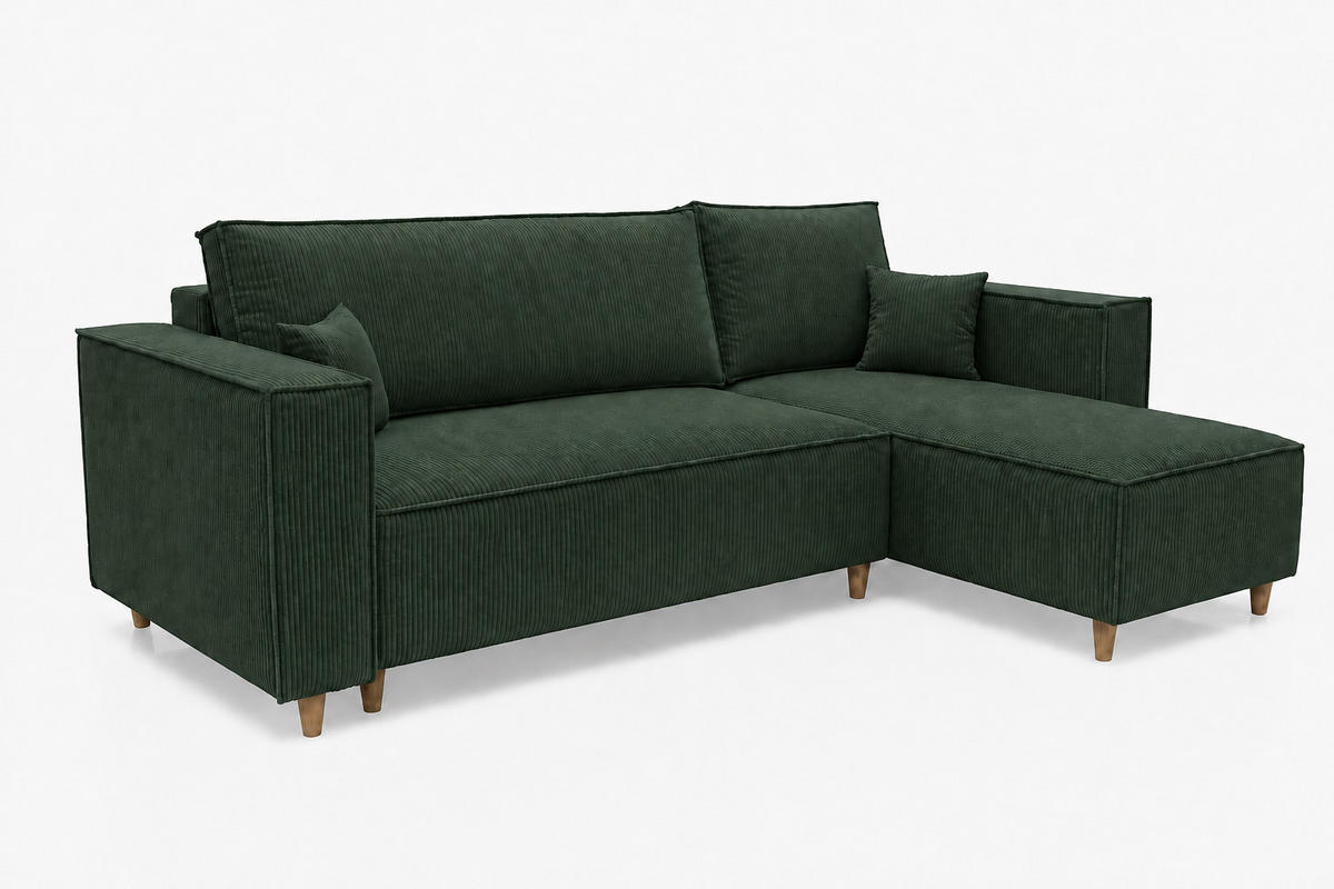 ECKSOFA mit Schlaffunktion und Bettkasten Rio, Ecksofa Cordstoff Grün, Ottomane Universal, 249x142 cm - Grün, Textil (249/142cm) - Marpur