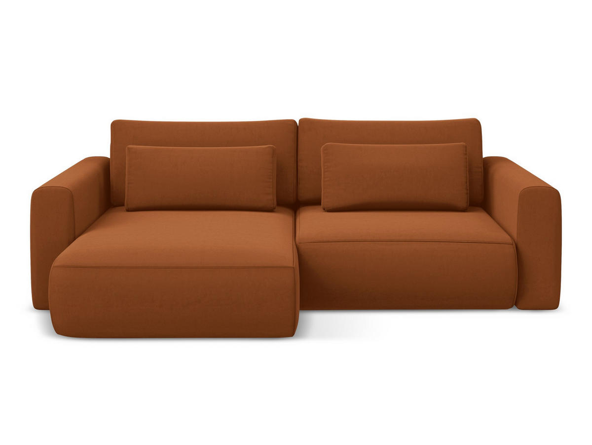 ECKSOFA mit Schlaffunktion Samt Stoff Orange - Terra cotta/Schwarz, Kunststoff/Textil (149/240cm) - Makamii