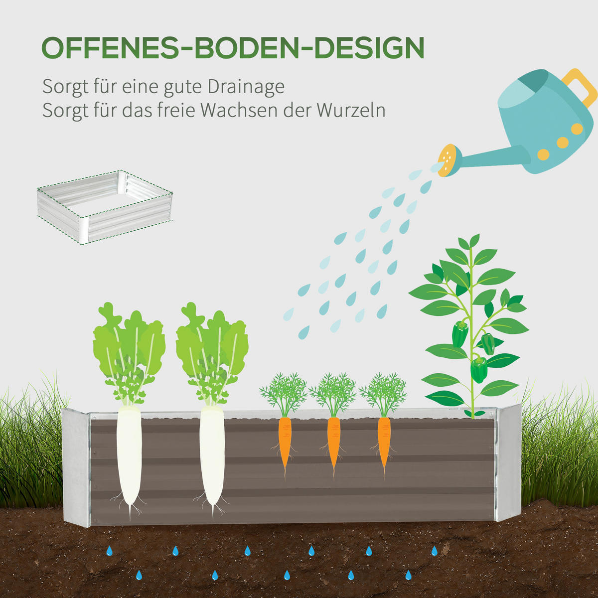 HOCHBEET, Silberfarben - Silberfarben, Metall (90/30/120cm) - Outsunny