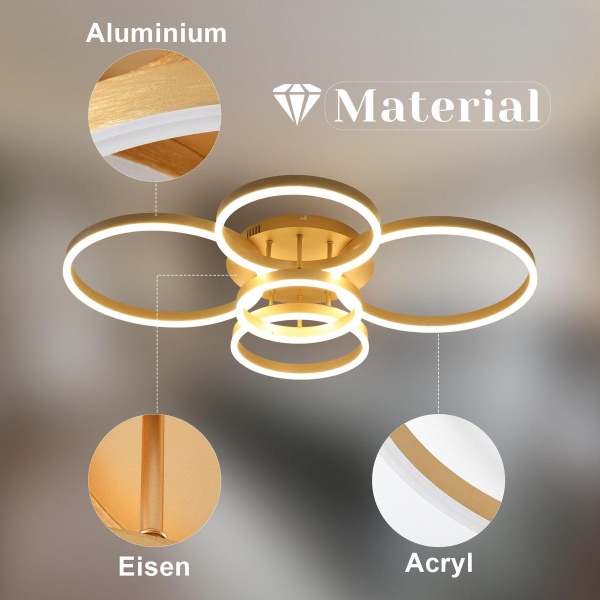 LED-DECKENLEUCHTE Lidbeck 75/94/15.5cm - Goldfarben, Metall (94/75/15.5cm) - Nettlife