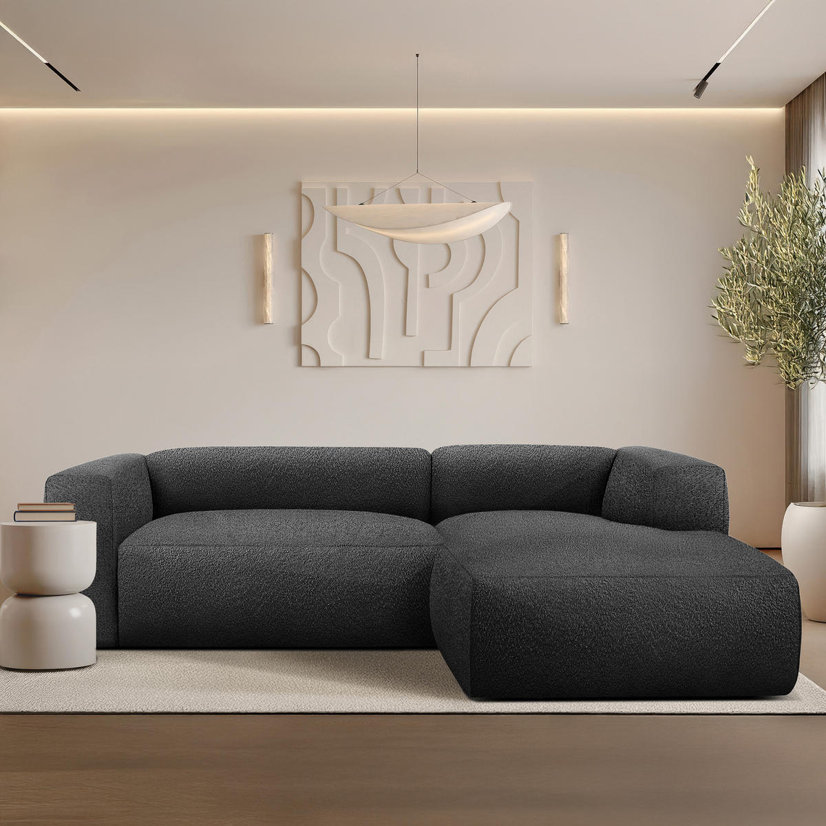 ECKSOFA RECHTS BUFFO, Dunkelgrau - Dunkelgrau, Holz/Holzwerkstoff (225/176cm) - KONSIMO®
