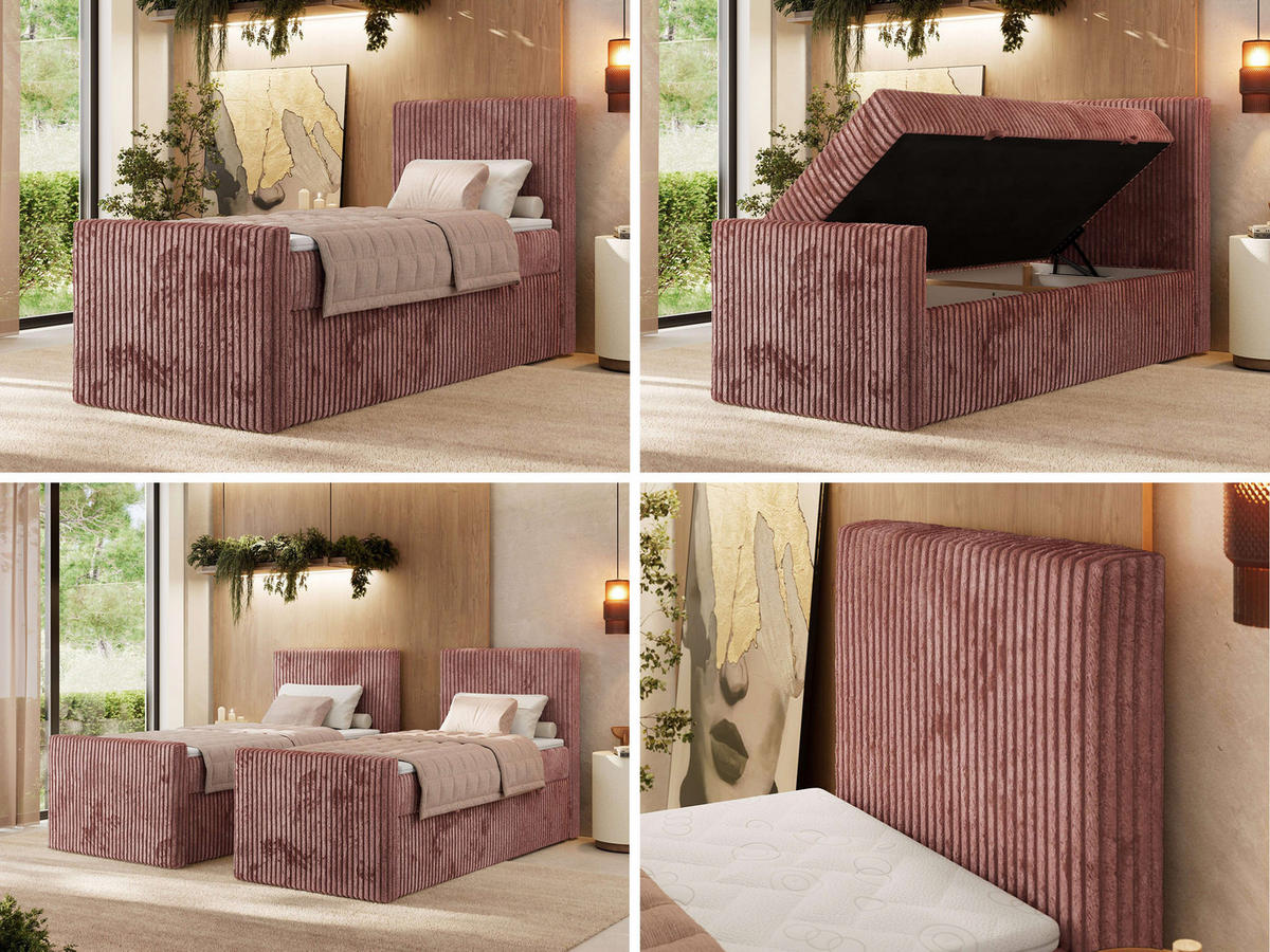 POSTEL BOXSPRING TILIANO DUO 90/200 - Světle růžová Manšestr - H3 - Pravá - růžová, textil (90/200cm) - MKS