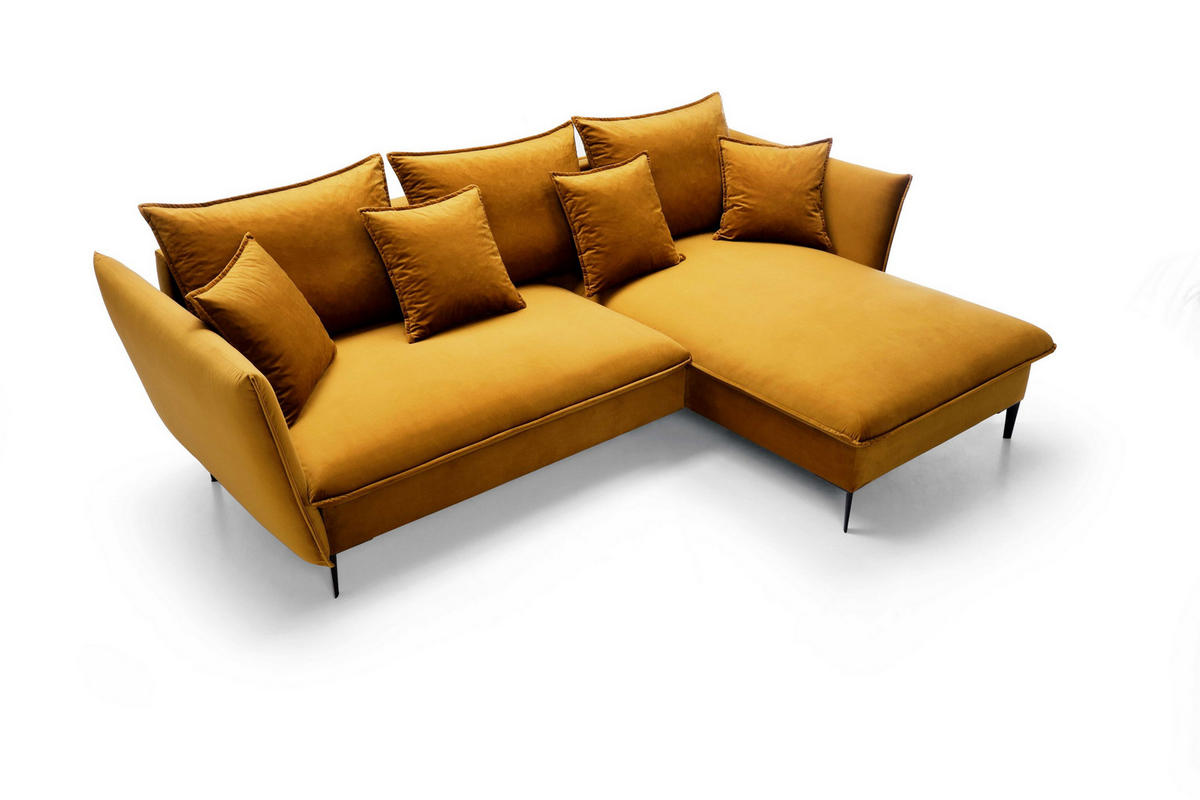 ECKSOFA SOLE Gelb Plüsch-Stoff mit Schlaffunktion - Gelb, Holz (258/167cm) - MASSENO