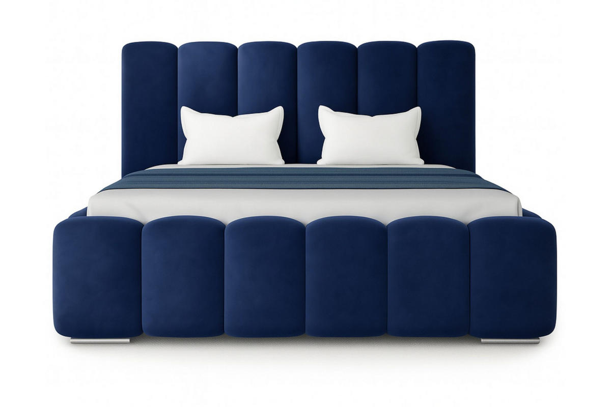 POLSTERBETT BARON mit Kopfteil, 180 x 200 cm, Doppelbett mit Bettkasten und Lattenrost aus Metall, Velourstoff, Frabe: Blau - Blau, Holz/Kunststoff (180/200cm) - Agmat-Furniture