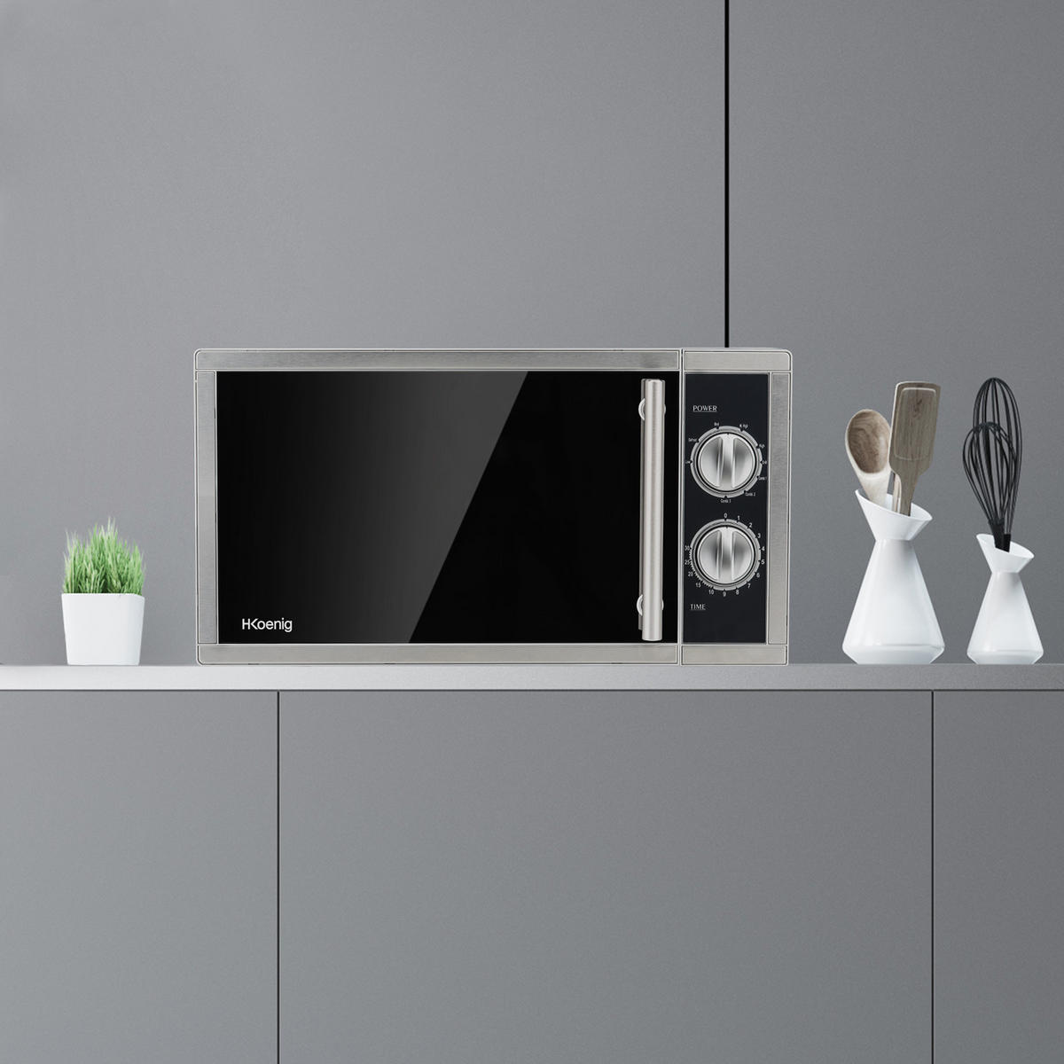 MIKROWELLE VIO7 Schwarz und Silber, mit Grill, 9 Programme, 1000 W Leistung Grill, 900 W Leistung Mikrowelle - Silberfarben, Metall (31.5/19.7/29cm) - HKoenig