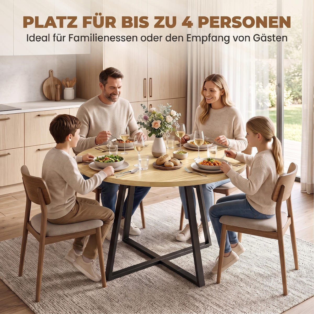 ESSTISCH Spanplatte Stahl Naturholz - Schwarz/Naturfarben, Holzwerkstoff/Metall (100/100/76.5cm) - HOMCOM