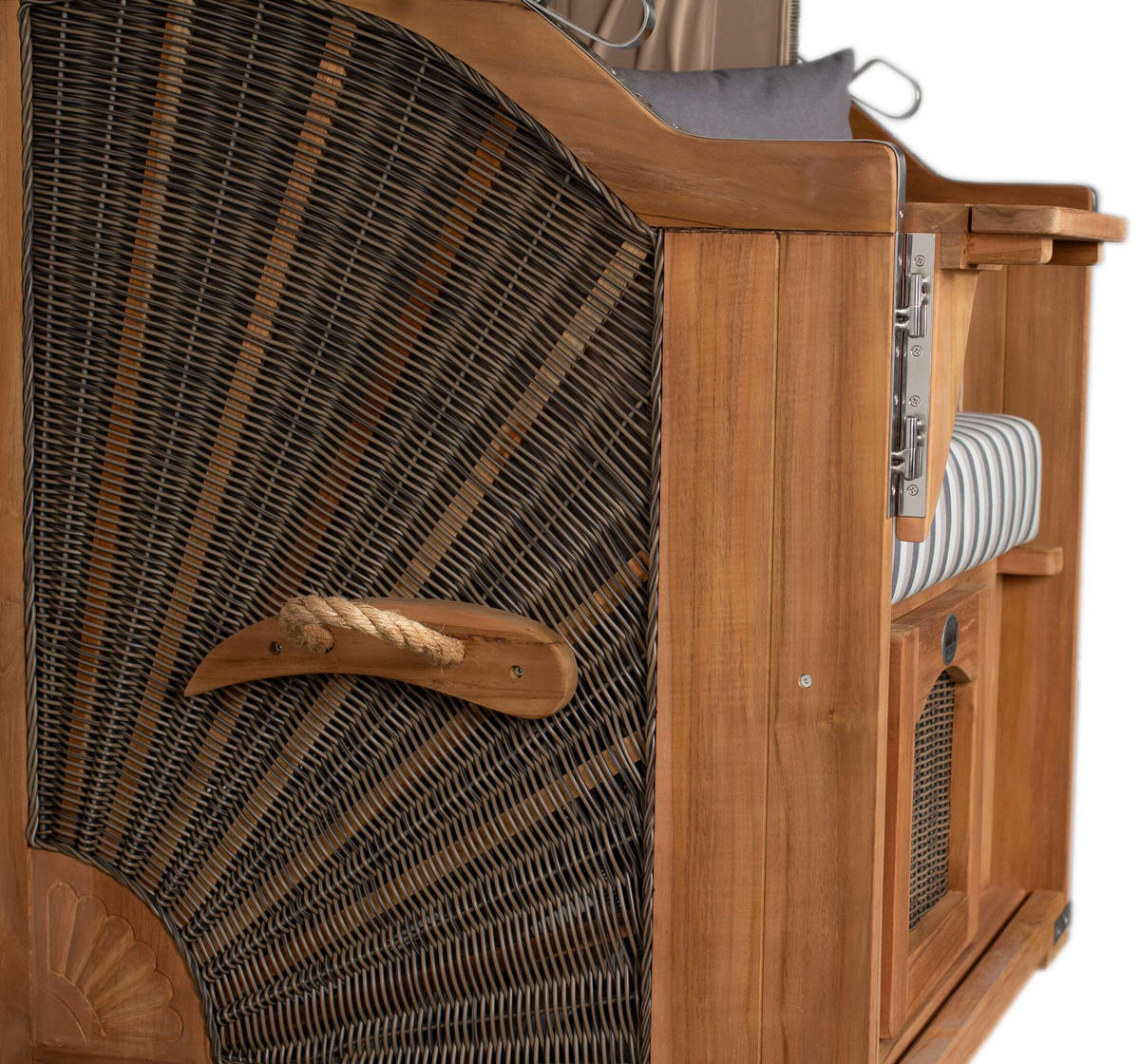 STRANDKORB Düne Single Teak 1-Sitzer - Braun/Grau, Holz/Textil (96/165/80cm) - Mr. Deko