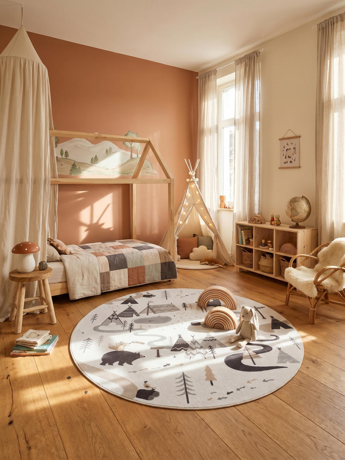 SPIELTEPPICH Waschbar TINO in Creme, mit Waldtier-Motiv, Ø 200 cm - Beige, Textil (200/200cm) - KADIMA DESIGN