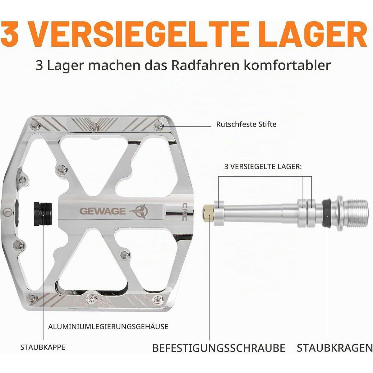 FAHRRADPEDALE mit Reflektoren Aluminium Silber - Silberfarben, Metall (10.1/1.5/11.8cm)