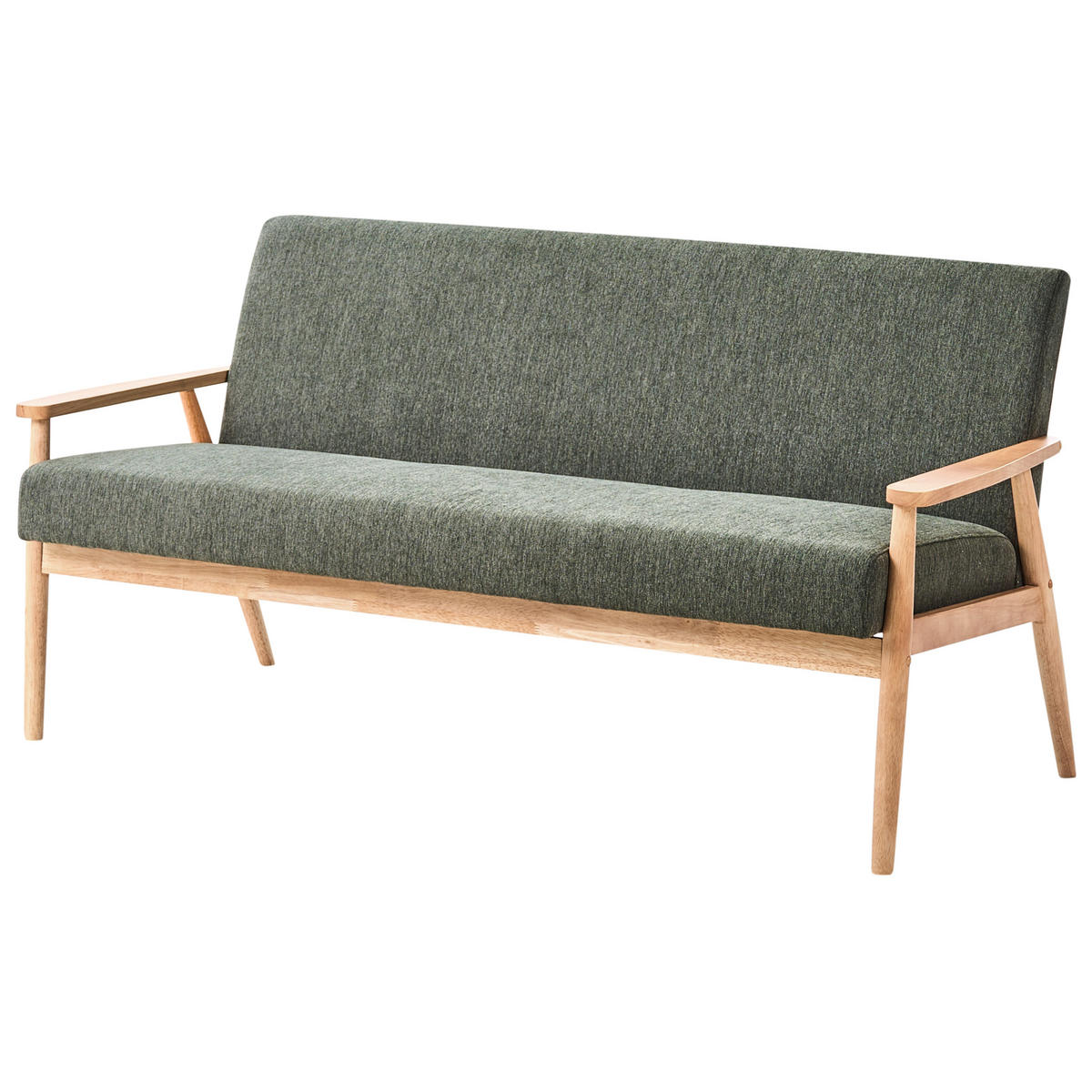 SOFA 3-Sitzer Hellbraun/Grün Esrum - Hellbraun/Grün, Holz/Textil (151/79/72cm) - Beliani