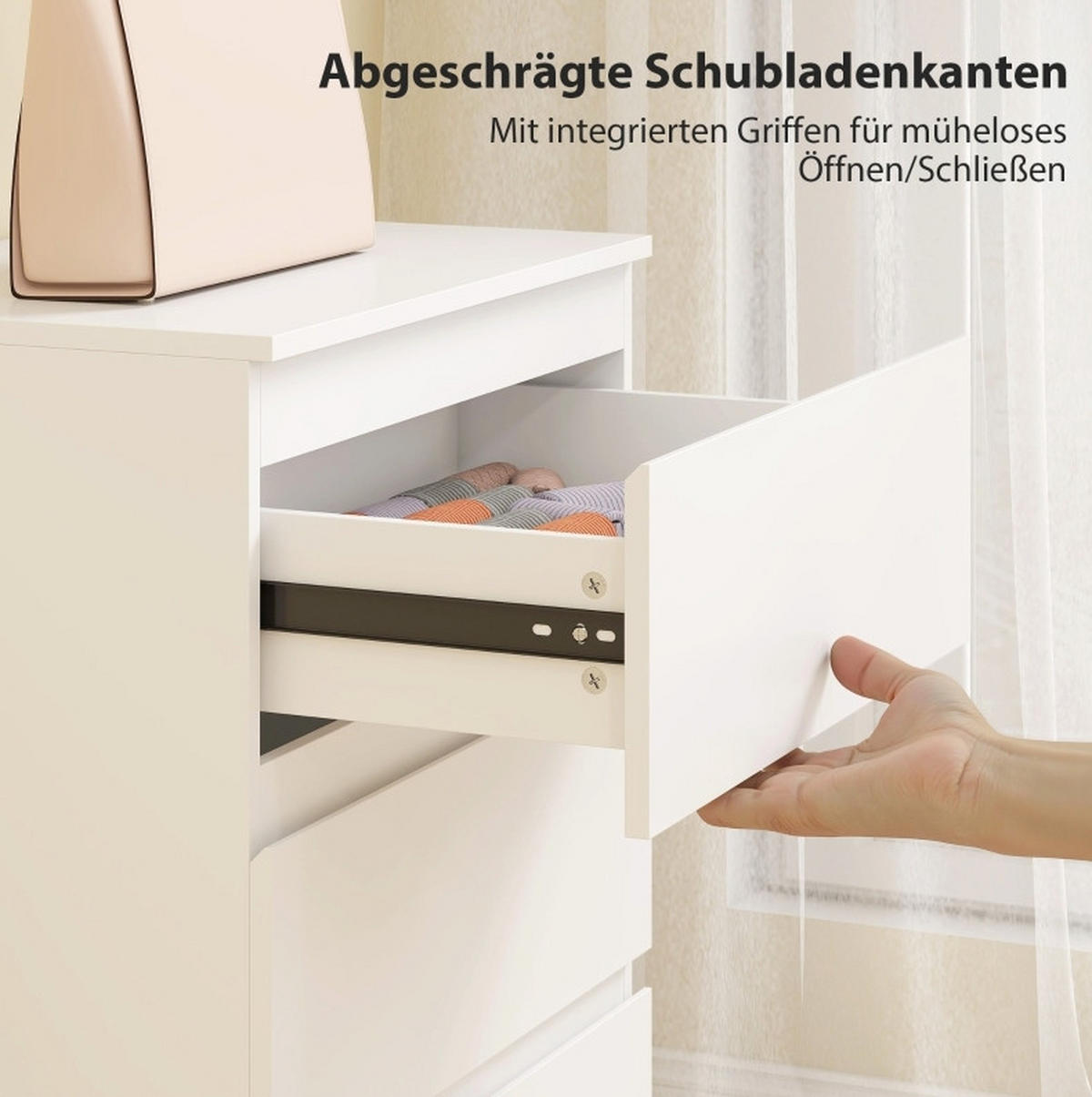 KOMMODE in Weiß mit 3 Schubladen, grifflosem Design und FSC-zertifizierter Spanplatte,79/40/60 cm - Weiß, Holz (60/79/40cm) - Flora Grace