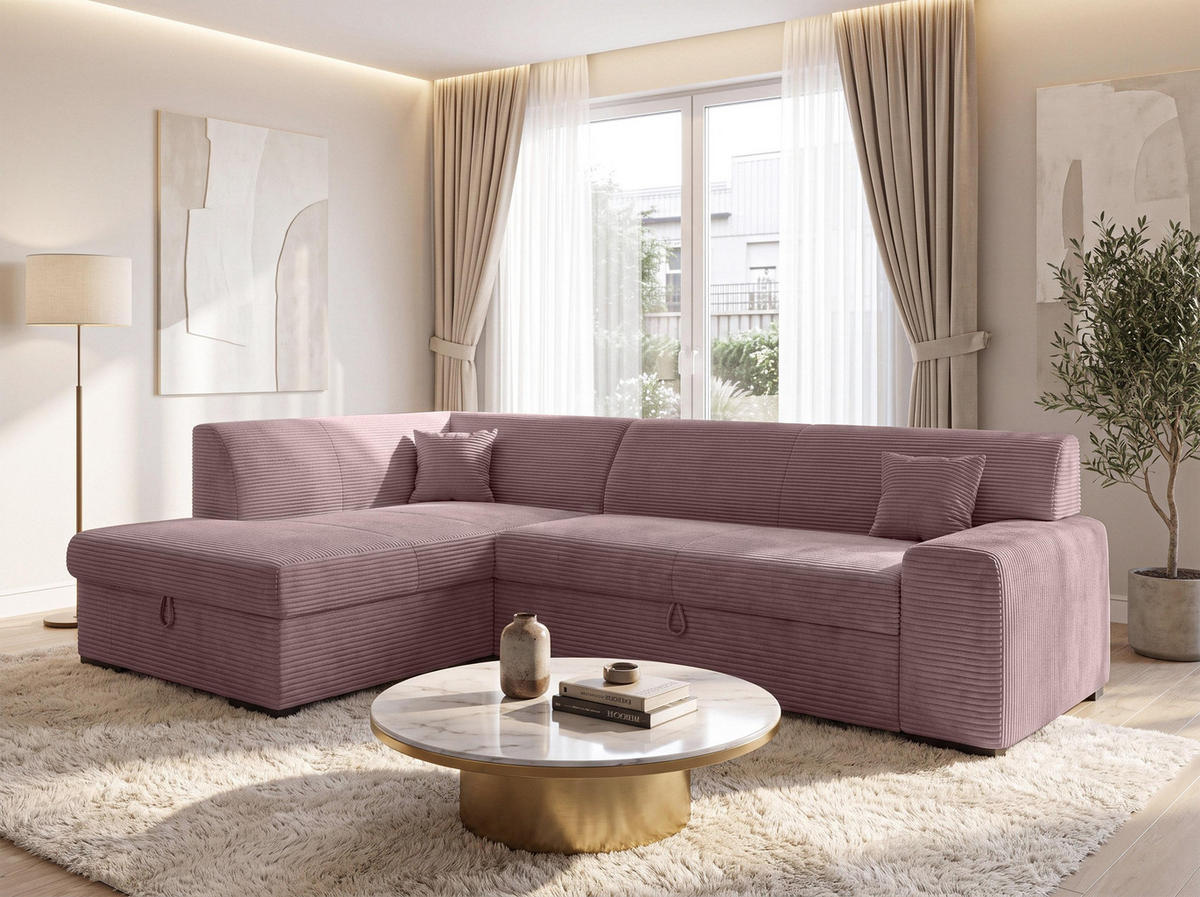 ECKSOFA L Form Minosa Rosa 260/175/71 cm Links mit Schlaffunktion - Pink/Schwarz, Kunststoff/Textil (260/175cm) - AX Living