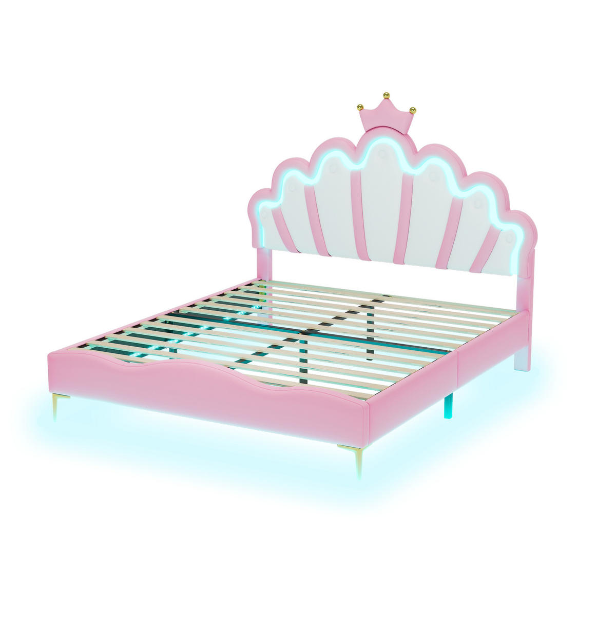 POLSTERBETT 140/200 cm Rosa aus Kunstleder mit LED-Lichtleisten - Rosa, Leder (140/200cm) - MIVRAY
