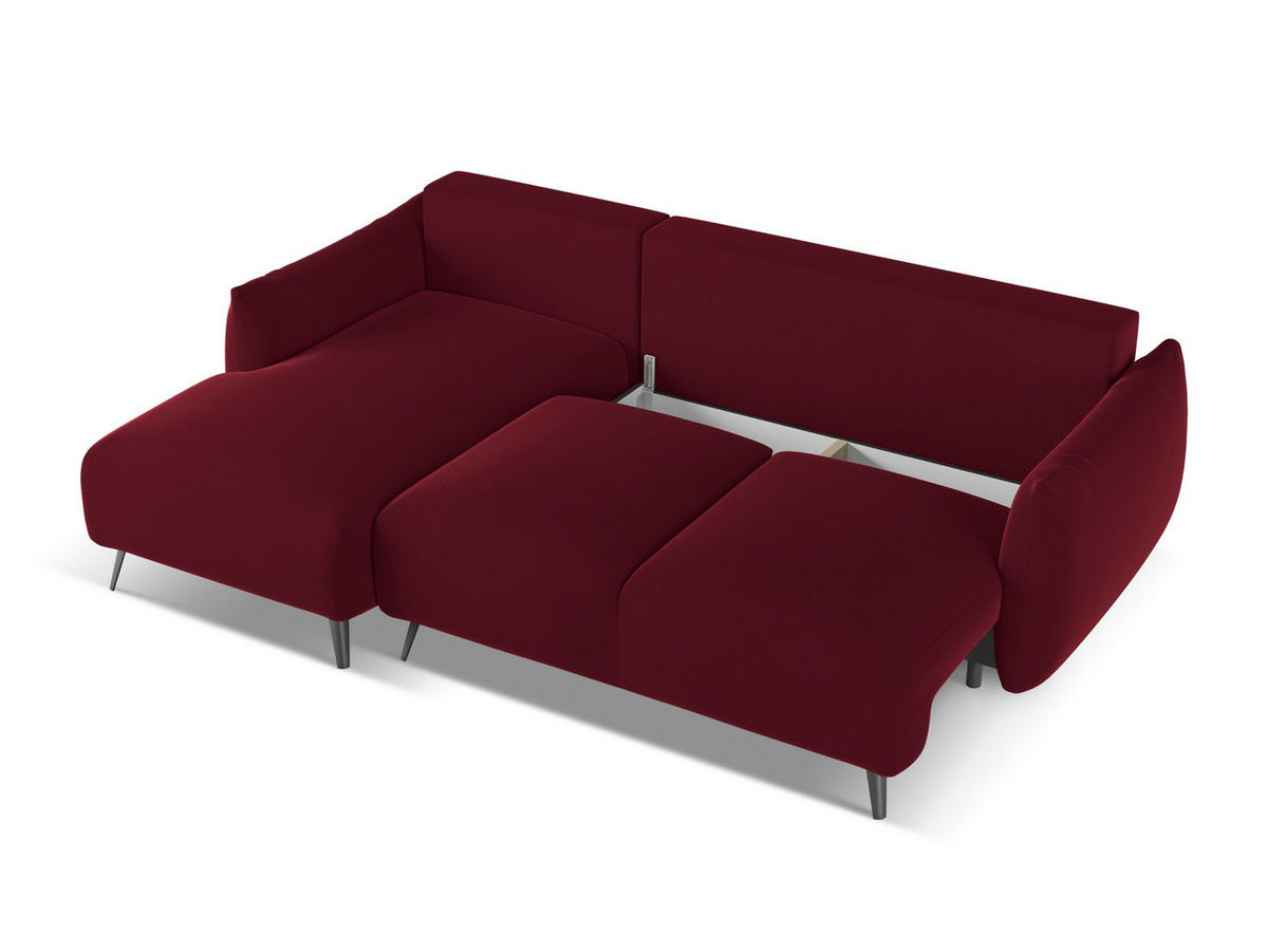 ECKSOFA mit Schlaffunktion Samt Stoff Rot - Bordeaux/Rot, Textil/Metall (162/242cm) - Makamii