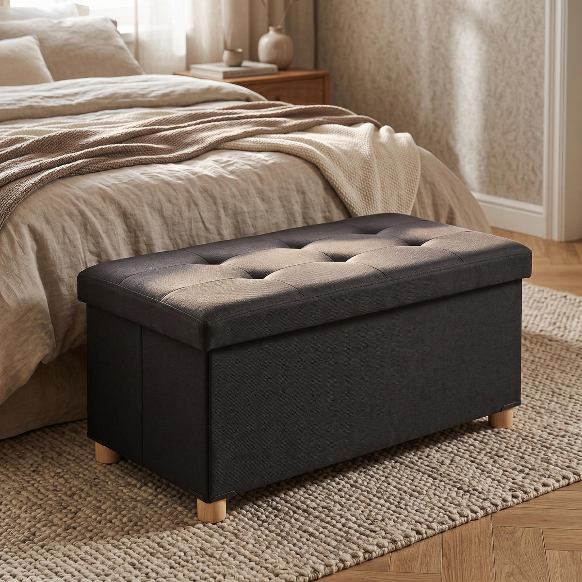 POLSTERHOCKER mit Stauraum rechteckig 76/38/38 cm - Schwarz, Textil (38/38/76cm) - SCENA LIVING