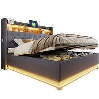 POLSTERBETT 180/200 cm Grau aus Stoff mit LED-Beleuchtung und Stauraum - Grau, Textil (180/200cm) - OKMYHOME