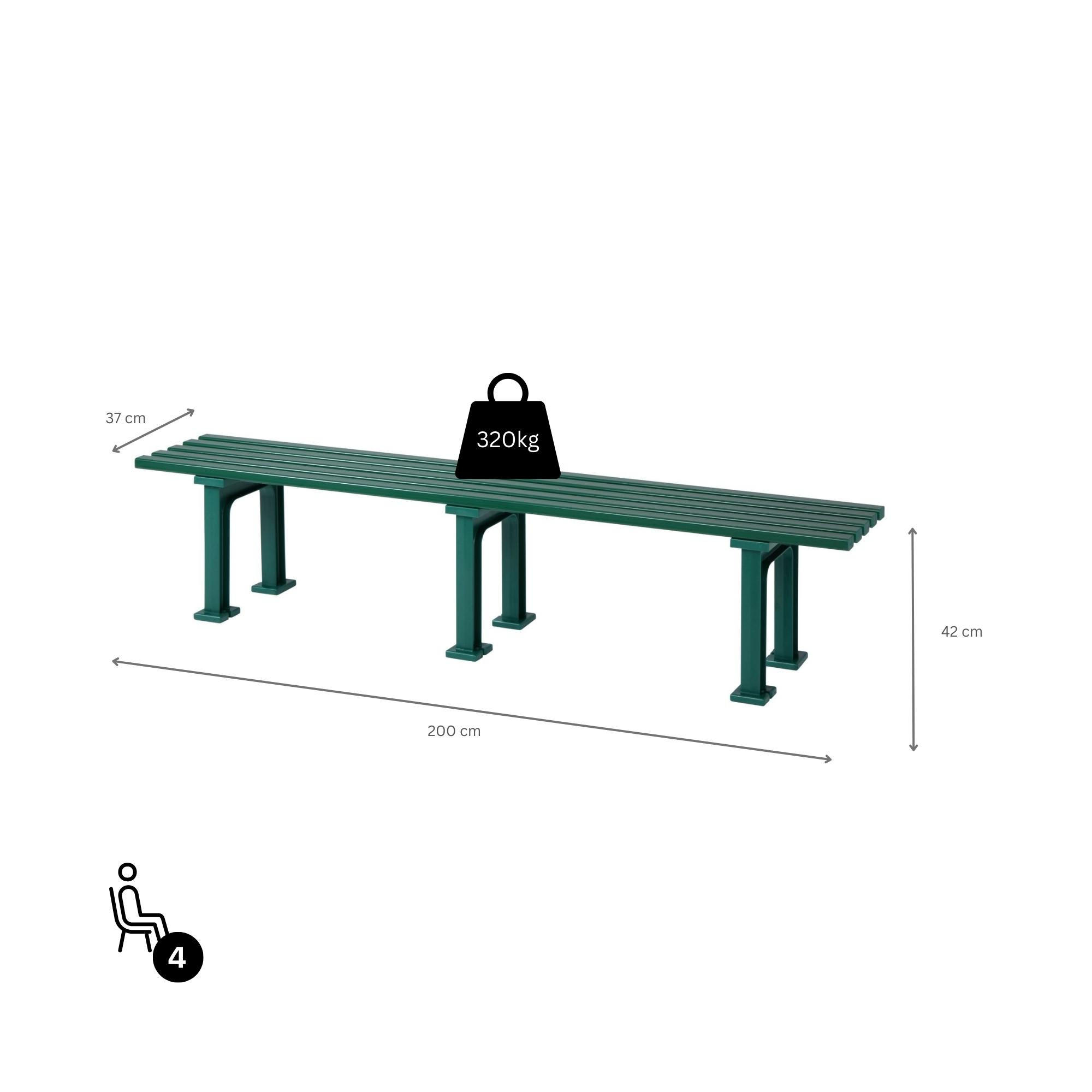 GARTENBANK Kuba 4 Sitzer Grün 42 x 200 x 37 cm Witterungskunststoff & UV Beständiger Kunststoff - Grün, Kunststoff (200/42/37cm) - PROREGAL