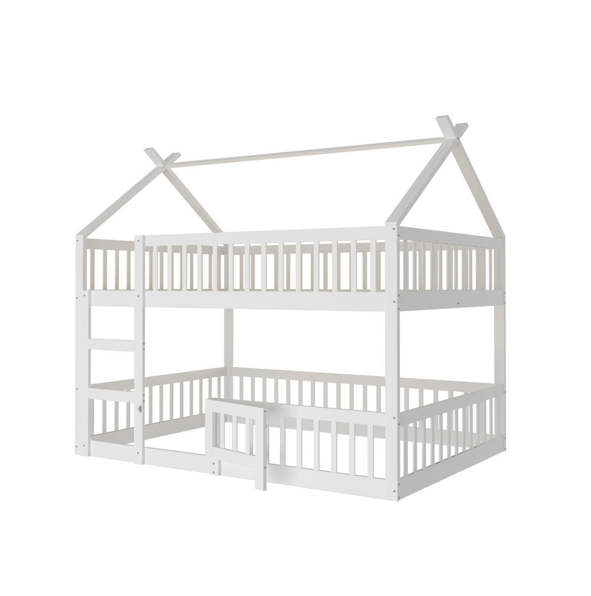 ETAGENBETT 140/200 cm mit Treppe und Sicherheitsumrandung, Weiß - Weiß, Holzwerkstoff (140/200cm) - Redom